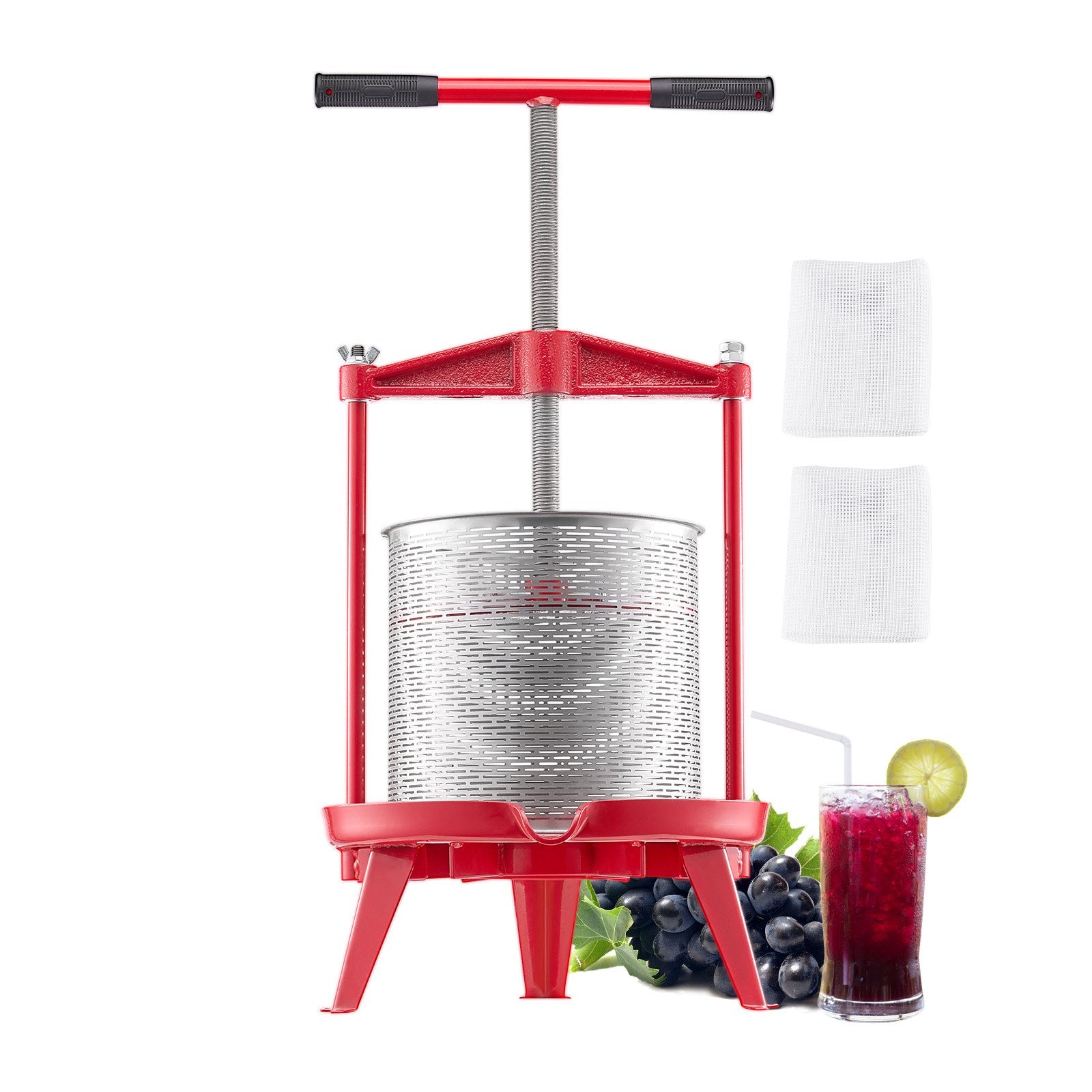 Gardening Tools: VEVOR 3.69 Gal/14L Fruit Wine Press, Stainless Steel Basket with Cross-beam and Triangular Structure, Manual Juice Maker, Cider Apple Grape Tincture Making Press with T-Handle for Kitchen Home