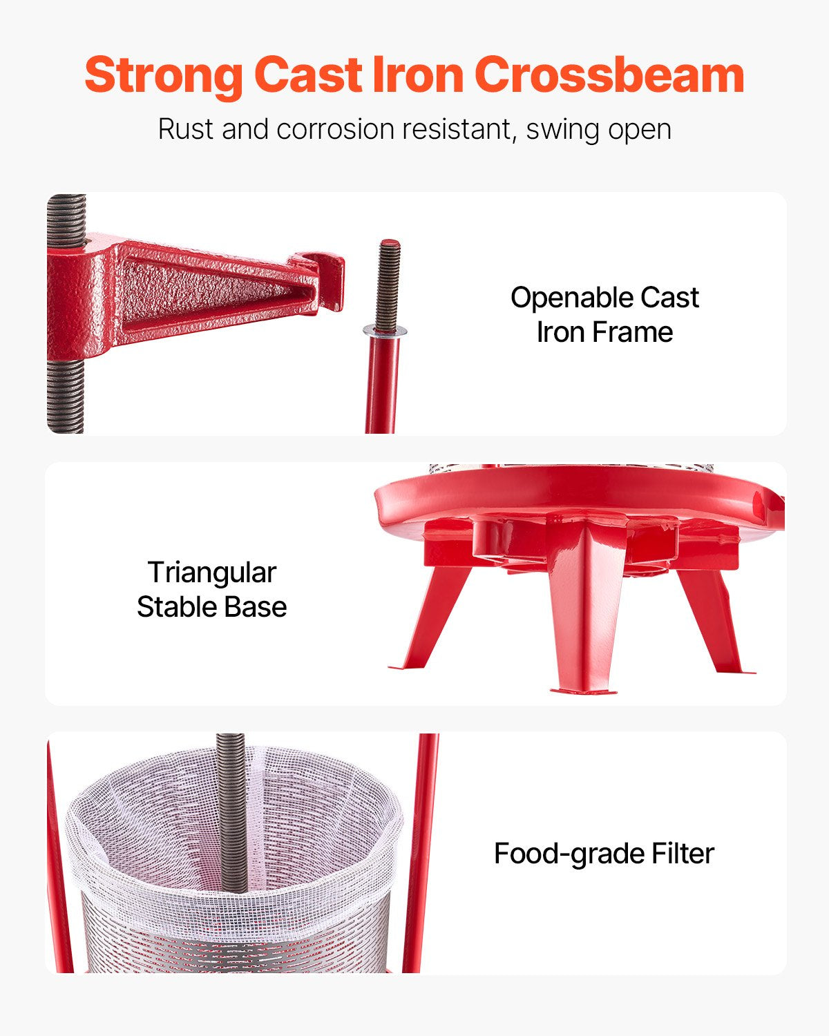 Gardening Tools: VEVOR 3.69 Gal/14L Fruit Wine Press, Stainless Steel Basket with Cross-beam and Triangular Structure, Manual Juice Maker, Cider Apple Grape Tincture Making Press with T-Handle for Kitchen Home
