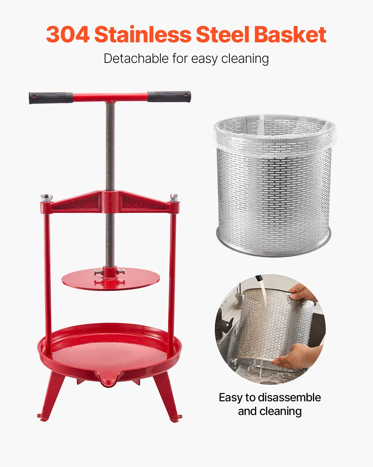 Gardening Tools: VEVOR 3.69 Gal/14L Fruit Wine Press, Stainless Steel Basket with Cross-beam and Triangular Structure, Manual Juice Maker, Cider Apple Grape Tincture Making Press with T-Handle for Kitchen Home