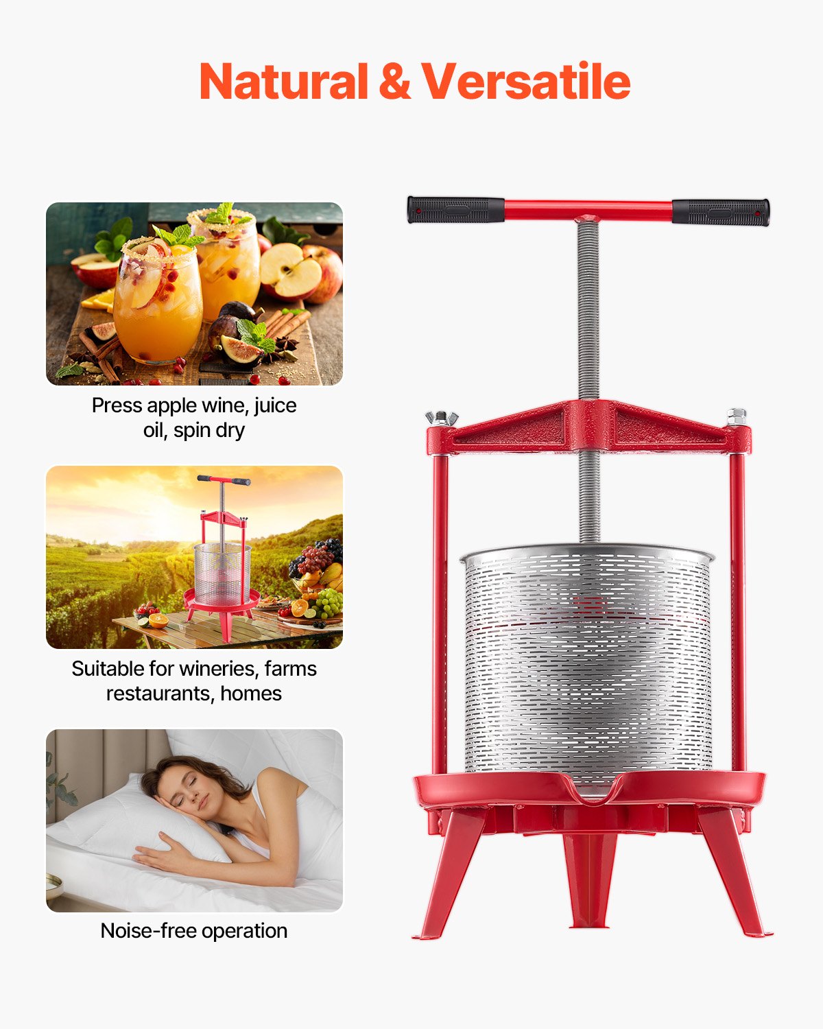 Gardening Tools: VEVOR 3.69 Gal/14L Fruit Wine Press, Stainless Steel Basket with Cross-beam and Triangular Structure, Manual Juice Maker, Cider Apple Grape Tincture Making Press with T-Handle for Kitchen Home