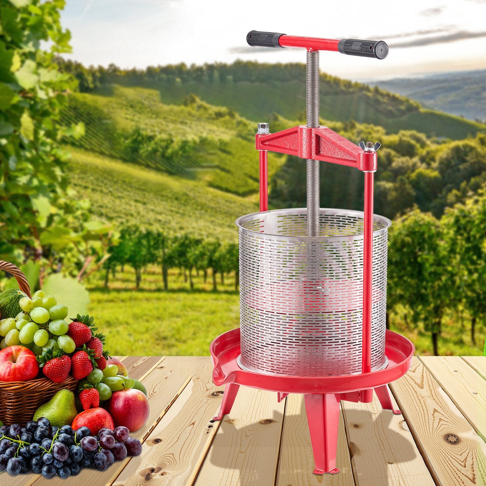 Gardening Tools: VEVOR 3.69 Gal/14L Fruit Wine Press, Stainless Steel Basket with Cross-beam and Triangular Structure, Manual Juice Maker, Cider Apple Grape Tincture Making Press with T-Handle for Kitchen Home