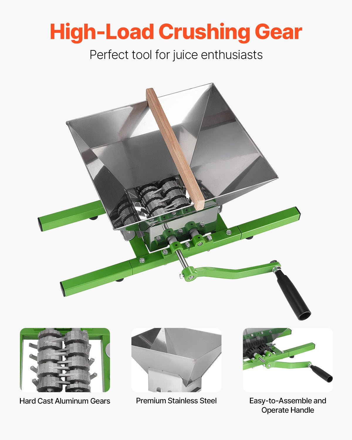 Gardening Tools: VEVOR 1.8 Gal/7L Fruit and Apple Crusher, Large Manual Grinder, Stainless Steel Fruit Scratter Pulper for Wine Cider Apple Grape Pressing, with Roller Handle for Kitchen Home, Green