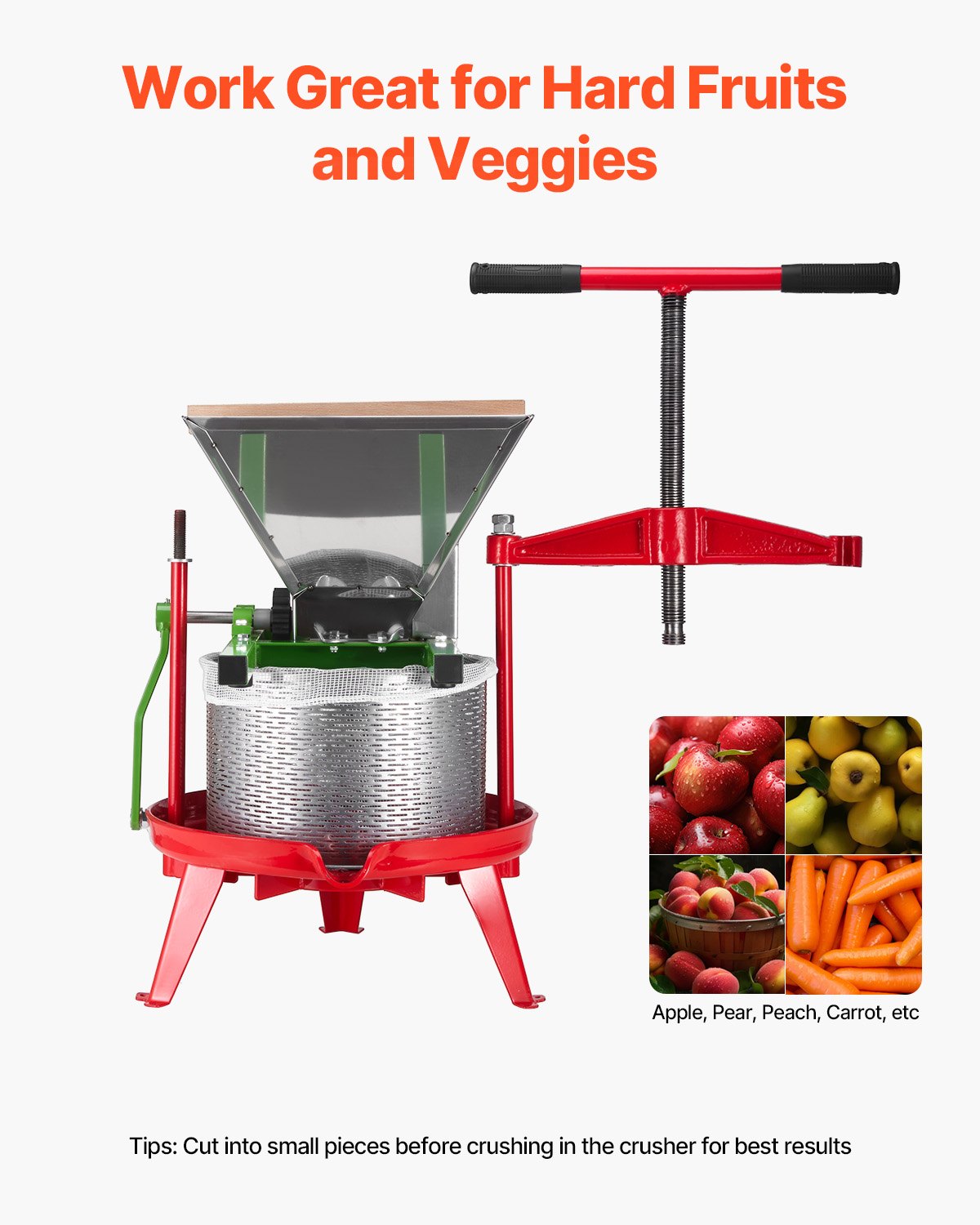 Gardening Tools: VEVOR 1.8 Gal/7L Fruit and Apple Crusher, Large Manual Grinder, Stainless Steel Fruit Scratter Pulper for Wine Cider Apple Grape Pressing, with Roller Handle for Kitchen Home, Green
