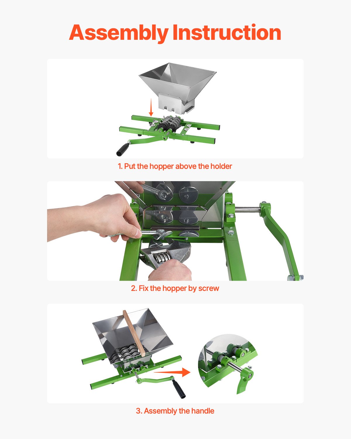 Gardening Tools: VEVOR 1.8 Gal/7L Fruit and Apple Crusher, Large Manual Grinder, Stainless Steel Fruit Scratter Pulper for Wine Cider Apple Grape Pressing, with Roller Handle for Kitchen Home, Green
