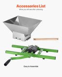 Gardening Tools: VEVOR 1.8 Gal/7L Fruit and Apple Crusher, Large Manual Grinder, Stainless Steel Fruit Scratter Pulper for Wine Cider Apple Grape Pressing, with Roller Handle for Kitchen Home, Green
