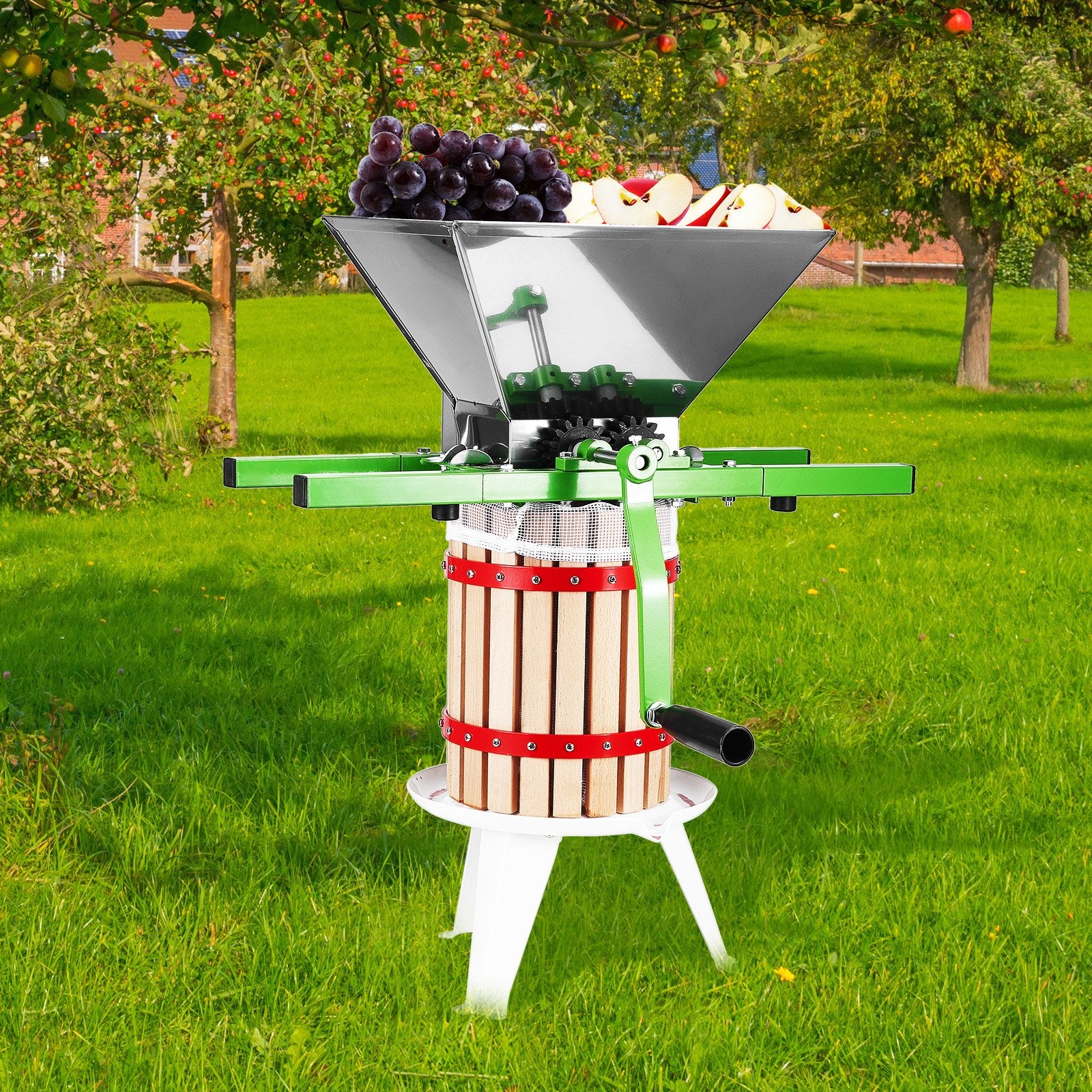 Gardening Tools: VEVOR 1.8 Gal/7L Fruit and Apple Crusher, Large Manual Grinder, Stainless Steel Fruit Scratter Pulper for Wine Cider Apple Grape Pressing, with Roller Handle for Kitchen Home, Green