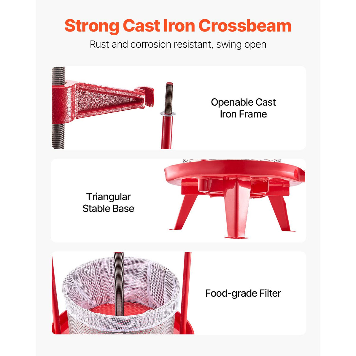 2.38 Gal/9L Fruit Wine Press, Stainless Steel Basket with Cross-beam and Triangular Structure, Manual Juice Maker, Cider Apple Grape Tincture Making Press with T-Handle for Kitchen Home