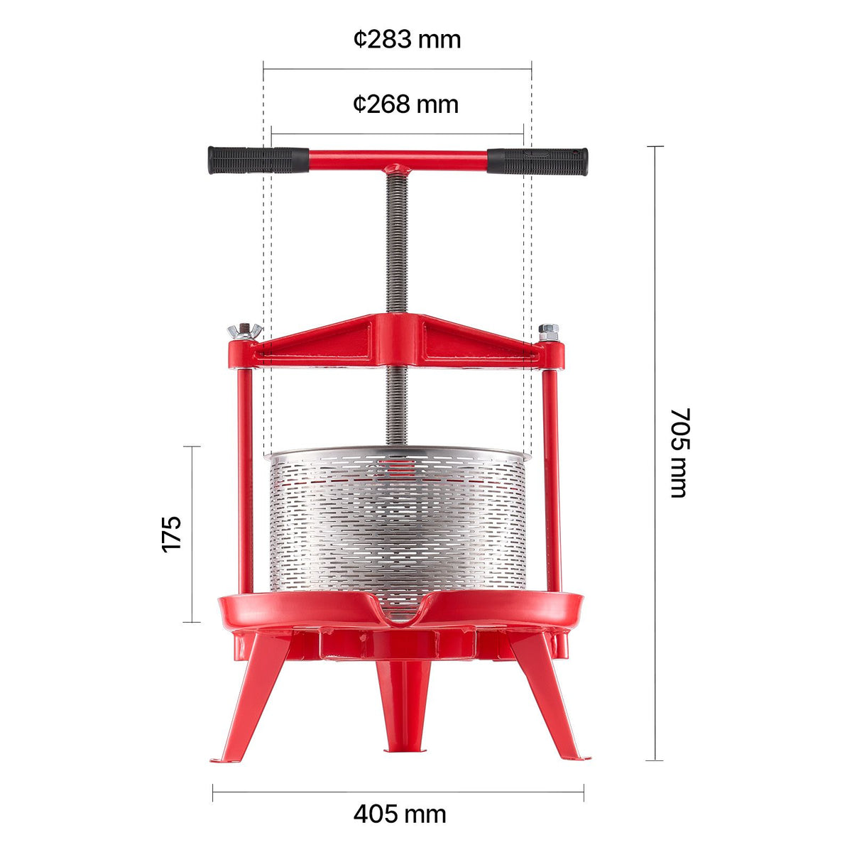 2.38 Gal/9L Fruit Wine Press, Stainless Steel Basket with Cross-beam and Triangular Structure, Manual Juice Maker, Cider Apple Grape Tincture Making Press with T-Handle for Kitchen Home