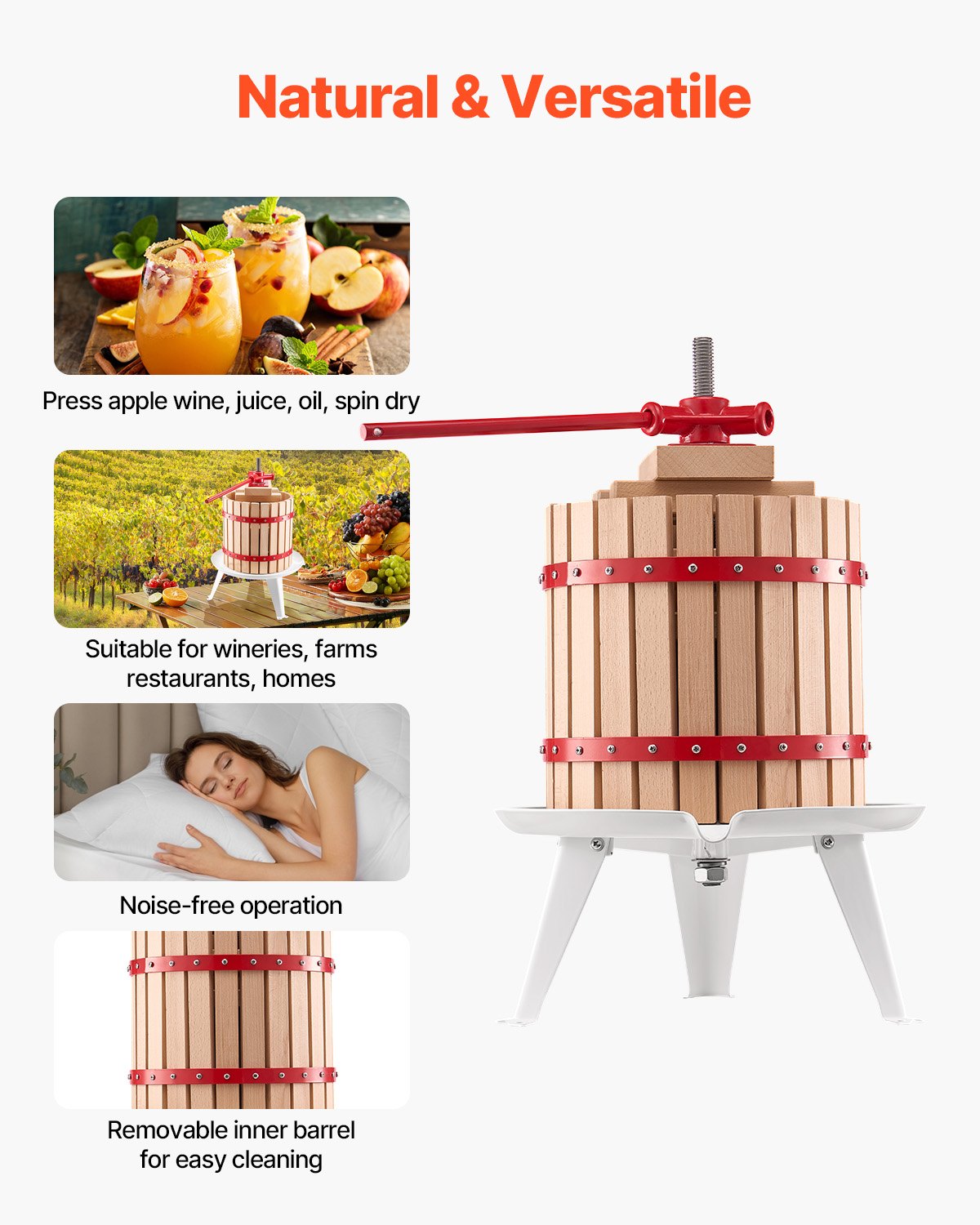 Kitchen & Bathroom DIY: VEVOR Fruit Wine Press Manual Press for Wine Making 3.2 Gal/12L Wood Basket