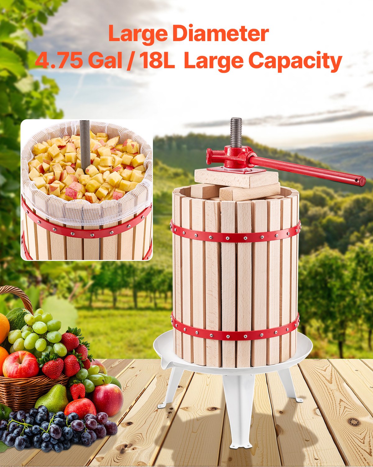 Kitchen & Bathroom DIY: VEVOR Fruit Wine Press Manual Press for Wine Making 4.75 Gal/18L Wood Basket