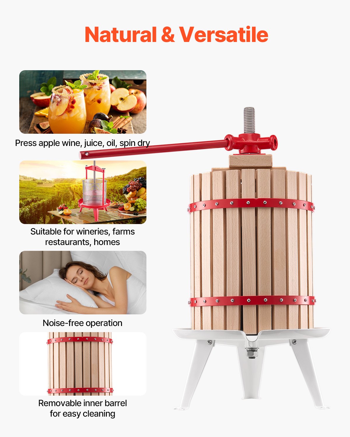 Kitchen & Bathroom DIY: VEVOR Fruit Wine Press Manual Press for Wine Making 4.75 Gal/18L Wood Basket