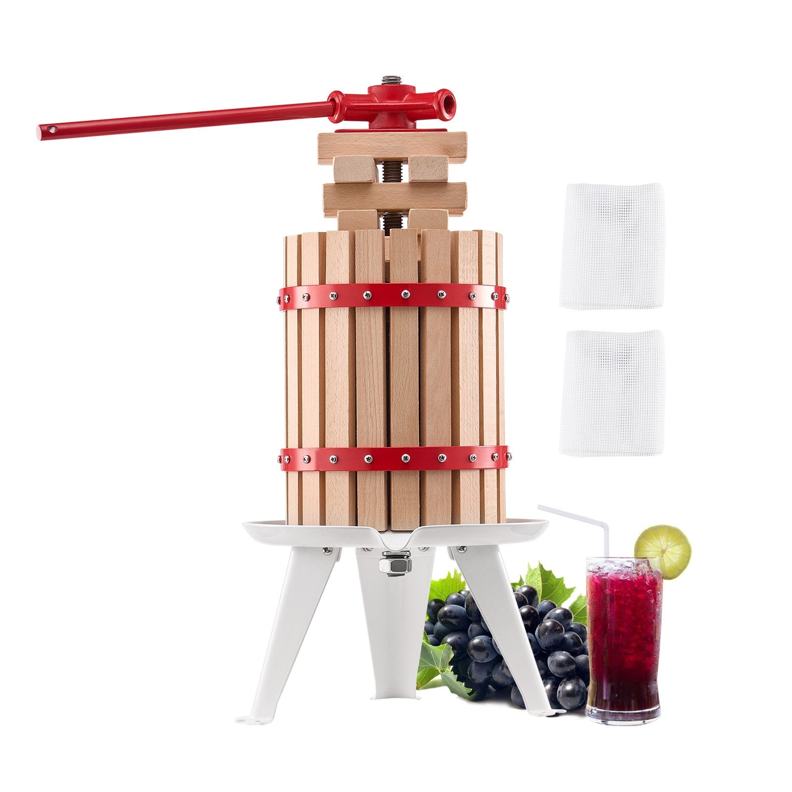 Food Storage: VEVOR 1.6 Gal/6L Fruit Wine Press, Solid Wood Basket with 8 Blocks, Heavy Duty Manual Juice Maker, Cider Apple Grape Tincture Honey Olive Oil Making Press with Handle for Kitchen, Home