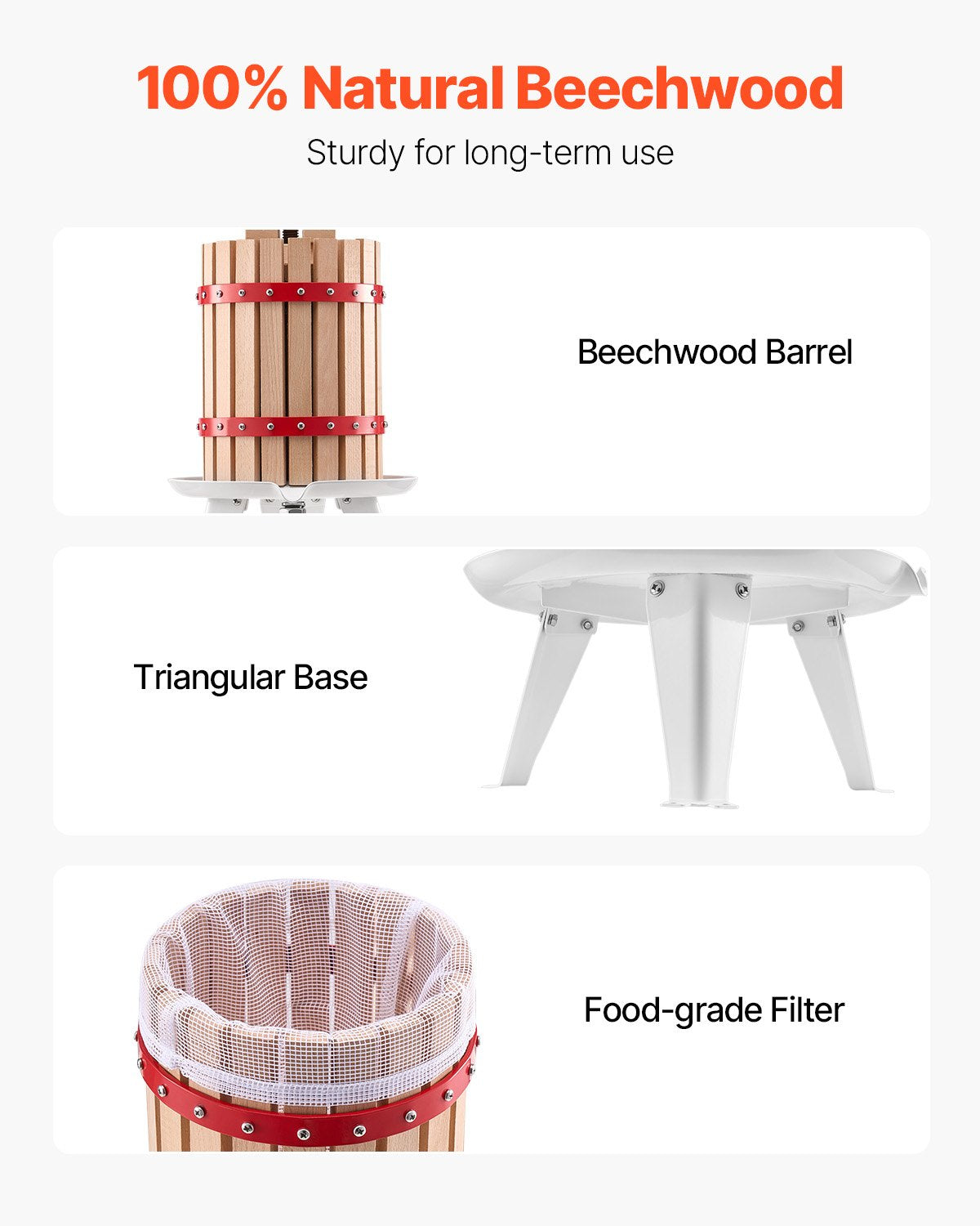 Food Storage: VEVOR 1.6 Gal/6L Fruit Wine Press, Solid Wood Basket with 8 Blocks, Heavy Duty Manual Juice Maker, Cider Apple Grape Tincture Honey Olive Oil Making Press with Handle for Kitchen, Home