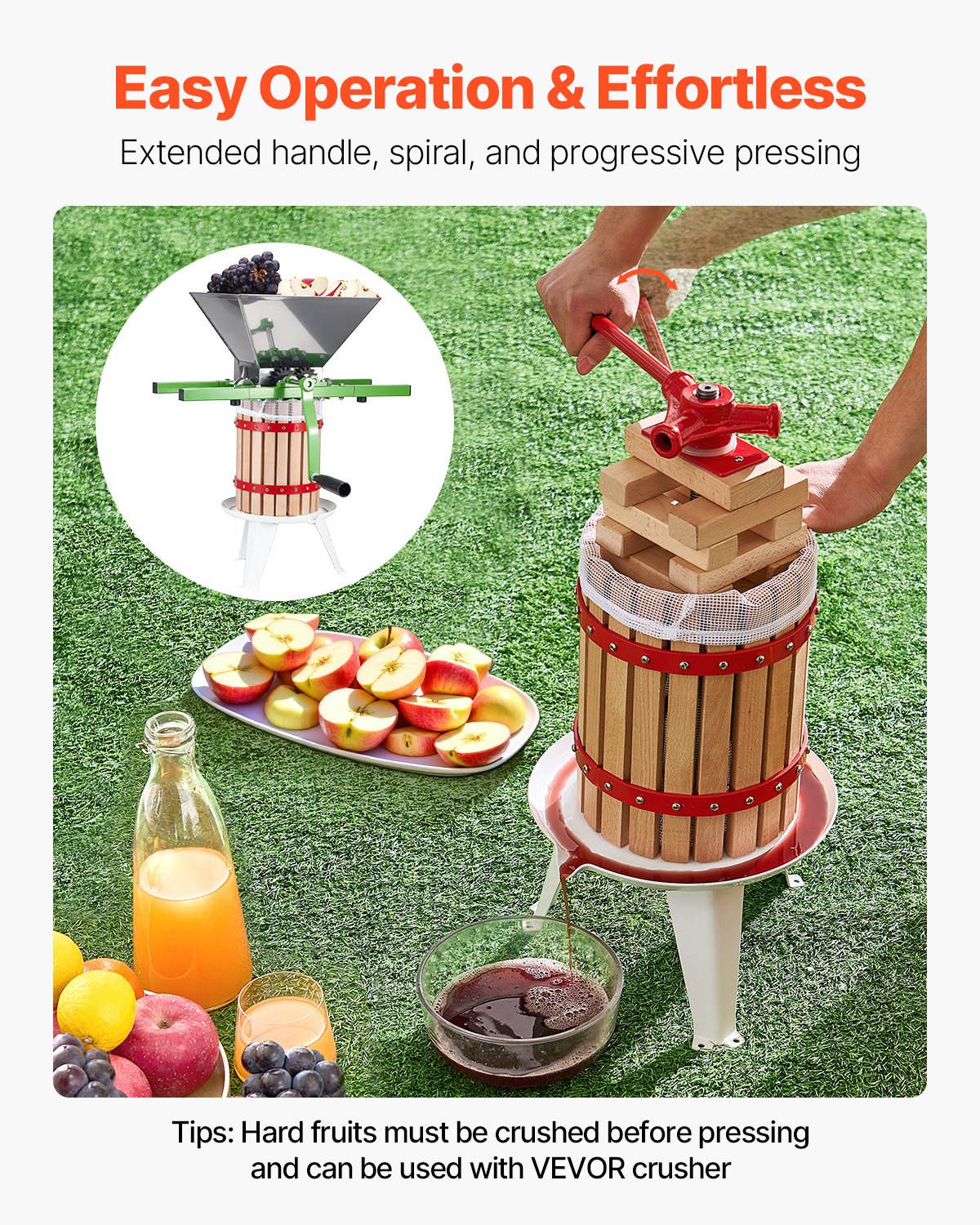 Food Storage: VEVOR 1.6 Gal/6L Fruit Wine Press, Solid Wood Basket with 8 Blocks, Heavy Duty Manual Juice Maker, Cider Apple Grape Tincture Honey Olive Oil Making Press with Handle for Kitchen, Home