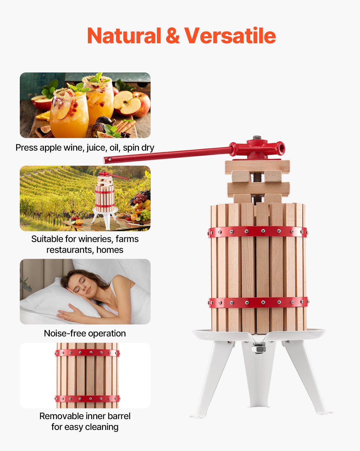 Food Storage: VEVOR 1.6 Gal/6L Fruit Wine Press, Solid Wood Basket with 8 Blocks, Heavy Duty Manual Juice Maker, Cider Apple Grape Tincture Honey Olive Oil Making Press with Handle for Kitchen, Home