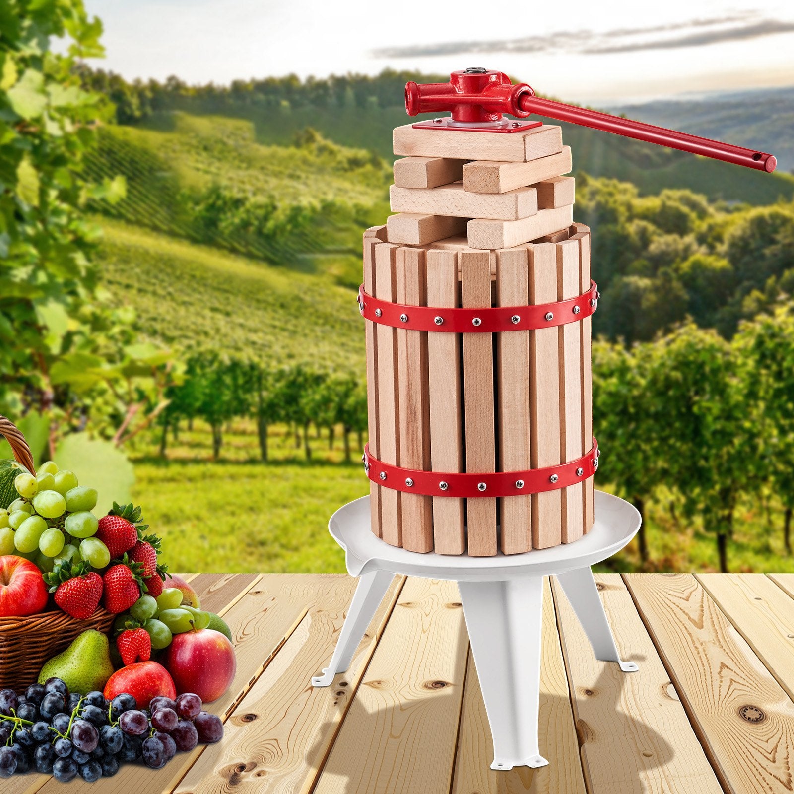 Food Storage: VEVOR 1.6 Gal/6L Fruit Wine Press, Solid Wood Basket with 8 Blocks, Heavy Duty Manual Juice Maker, Cider Apple Grape Tincture Honey Olive Oil Making Press with Handle for Kitchen, Home
