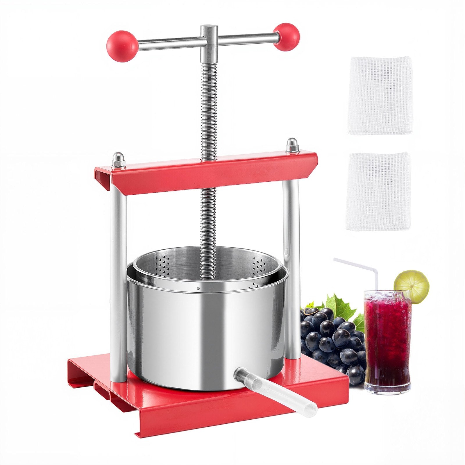 Gardening Tools: VEVOR 0.8 Gal/3L Fruit Wine Press, 2 Stainless Steel Barrels, Manual Juice Maker, Cider Apple Grape Tincture Honey Olive Oil Making Press with T-Handle for Outdoor Kitchen Home