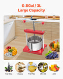 Gardening Tools: VEVOR 0.8 Gal/3L Fruit Wine Press, 2 Stainless Steel Barrels, Manual Juice Maker, Cider Apple Grape Tincture Honey Olive Oil Making Press with T-Handle for Outdoor Kitchen Home