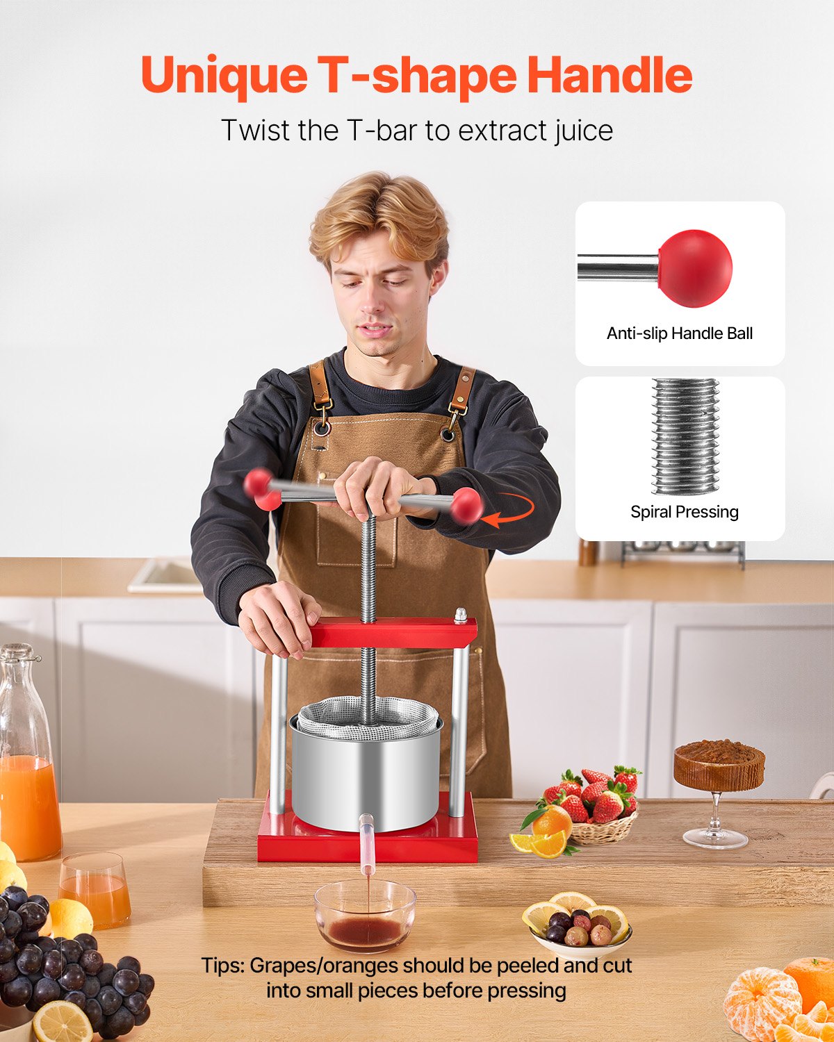 Gardening Tools: VEVOR 0.8 Gal/3L Fruit Wine Press, 2 Stainless Steel Barrels, Manual Juice Maker, Cider Apple Grape Tincture Honey Olive Oil Making Press with T-Handle for Outdoor Kitchen Home