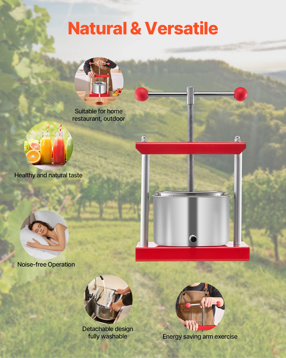Gardening Tools: VEVOR 0.8 Gal/3L Fruit Wine Press, 2 Stainless Steel Barrels, Manual Juice Maker, Cider Apple Grape Tincture Honey Olive Oil Making Press with T-Handle for Outdoor Kitchen Home