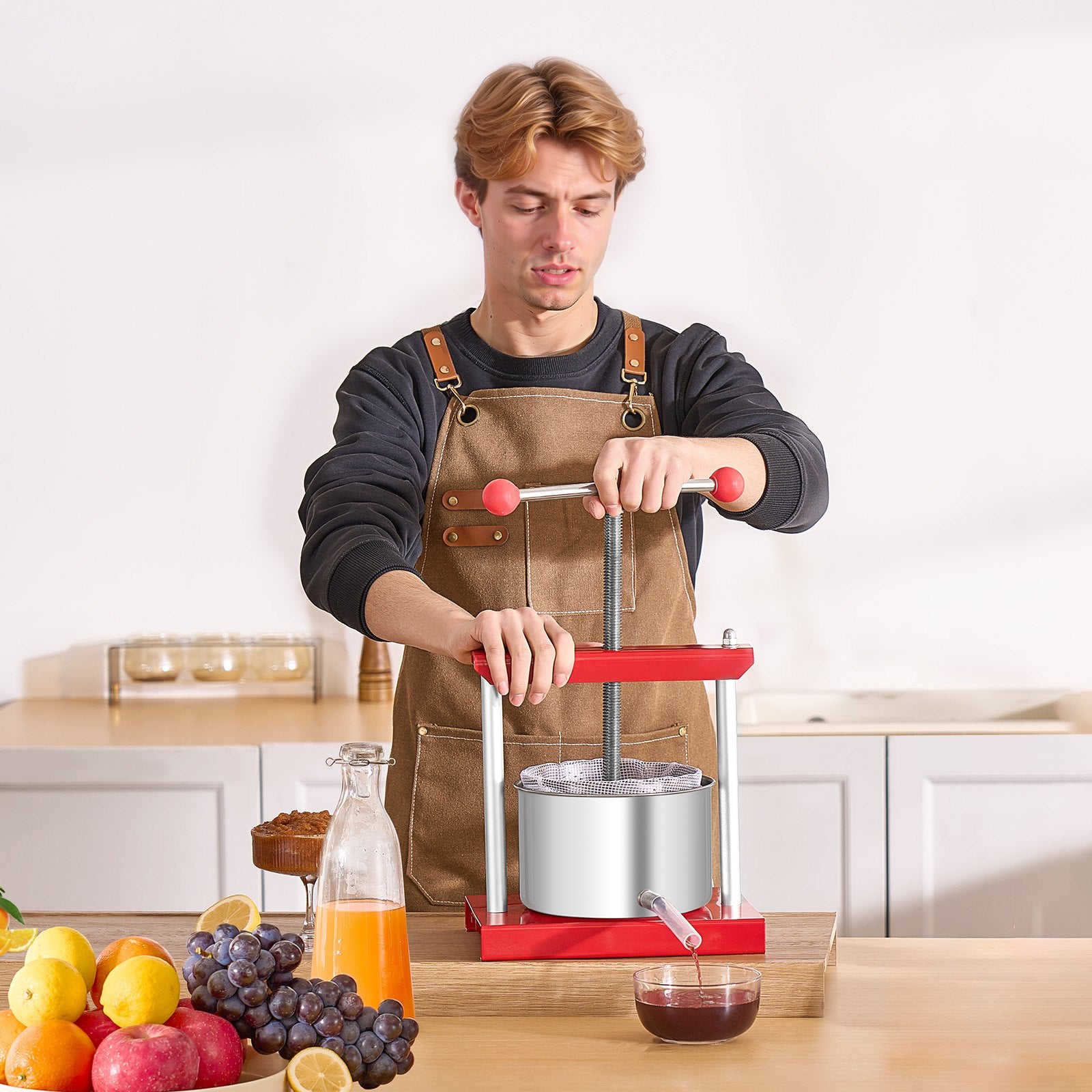 Gardening Tools: VEVOR 0.8 Gal/3L Fruit Wine Press, 2 Stainless Steel Barrels, Manual Juice Maker, Cider Apple Grape Tincture Honey Olive Oil Making Press with T-Handle for Outdoor Kitchen Home