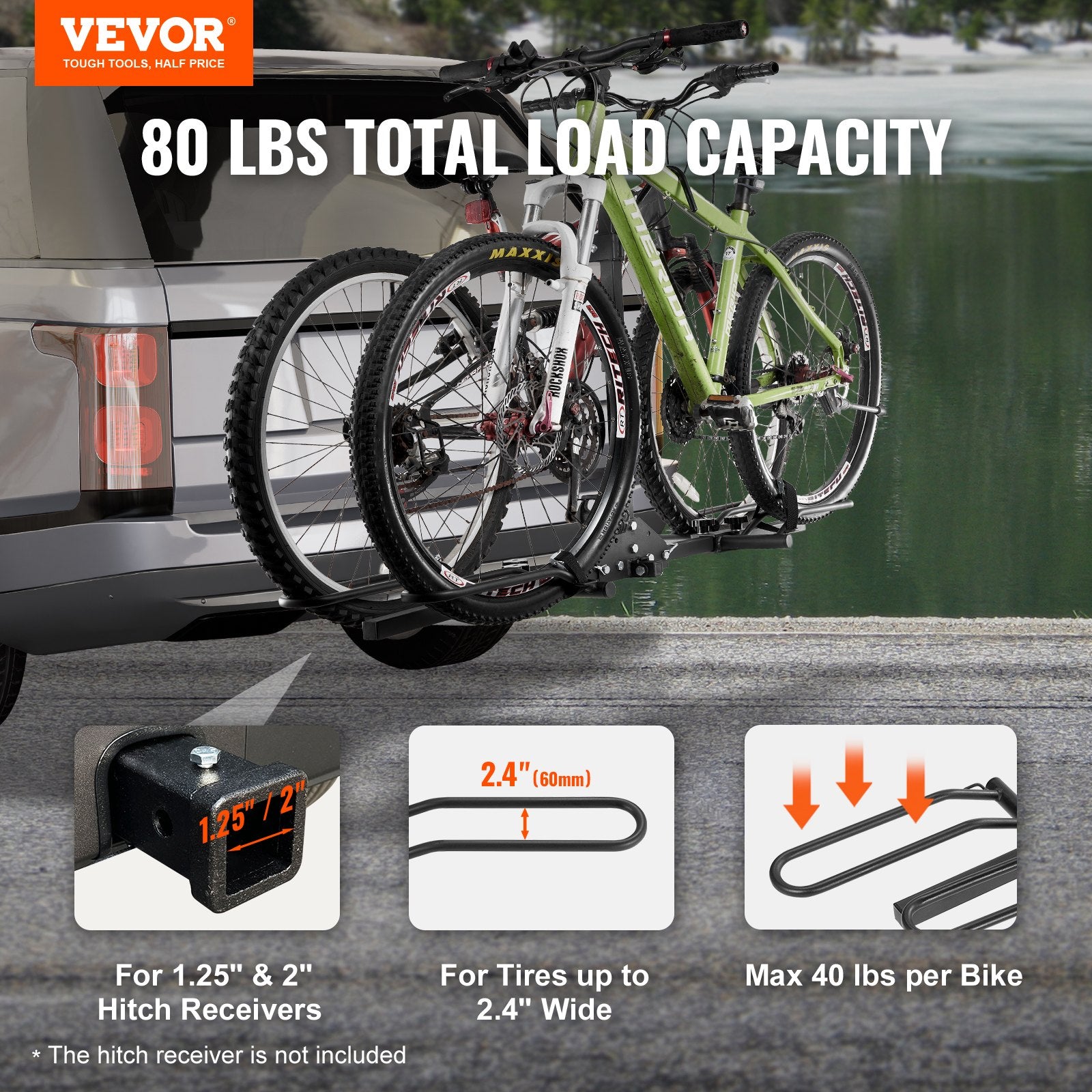 Back Care: VEVOR 2-Bike Rack Hitch Mount Folding Carrier Car Truck SUV 1.25