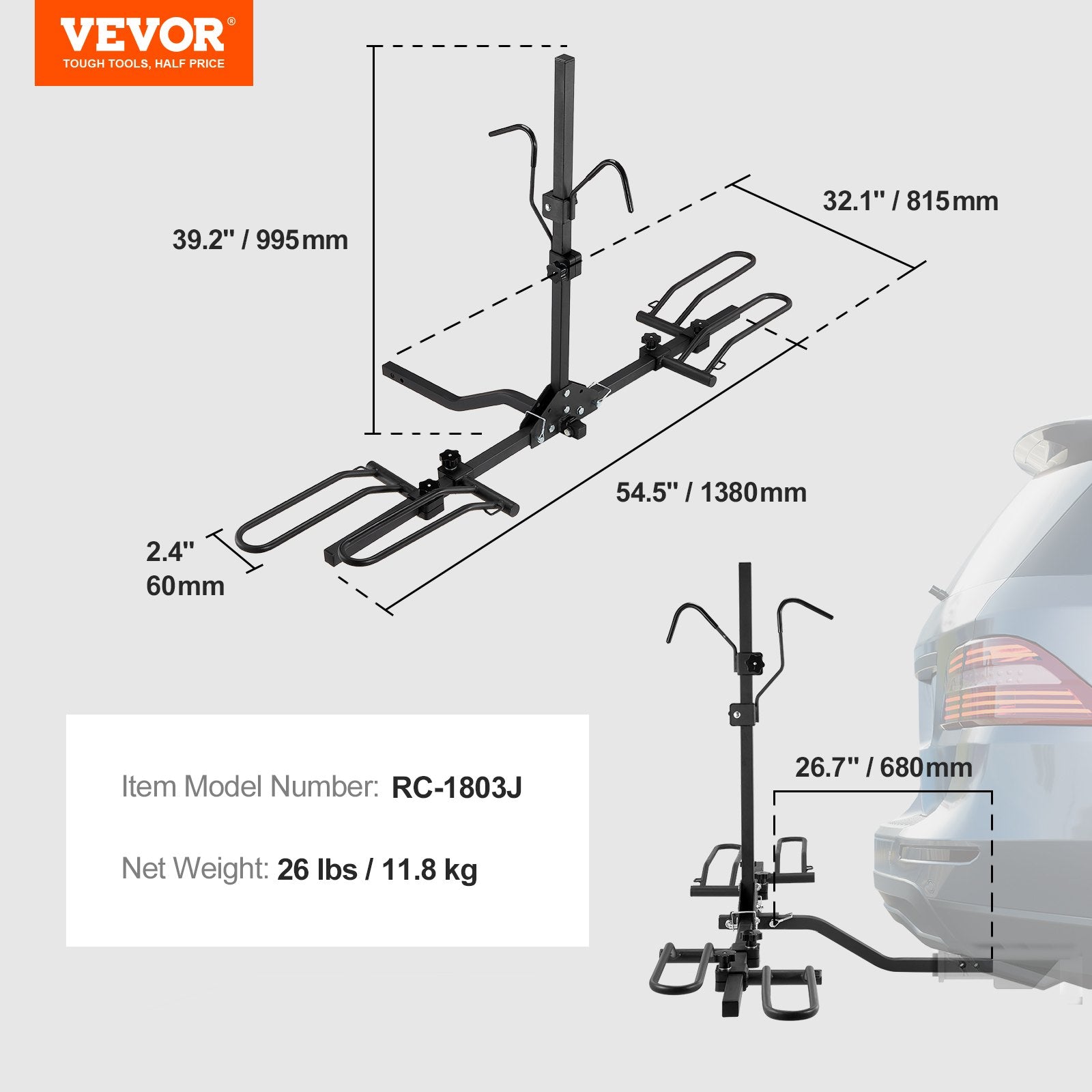 Back Care: VEVOR 2-Bike Rack Hitch Mount Folding Carrier Car Truck SUV 1.25