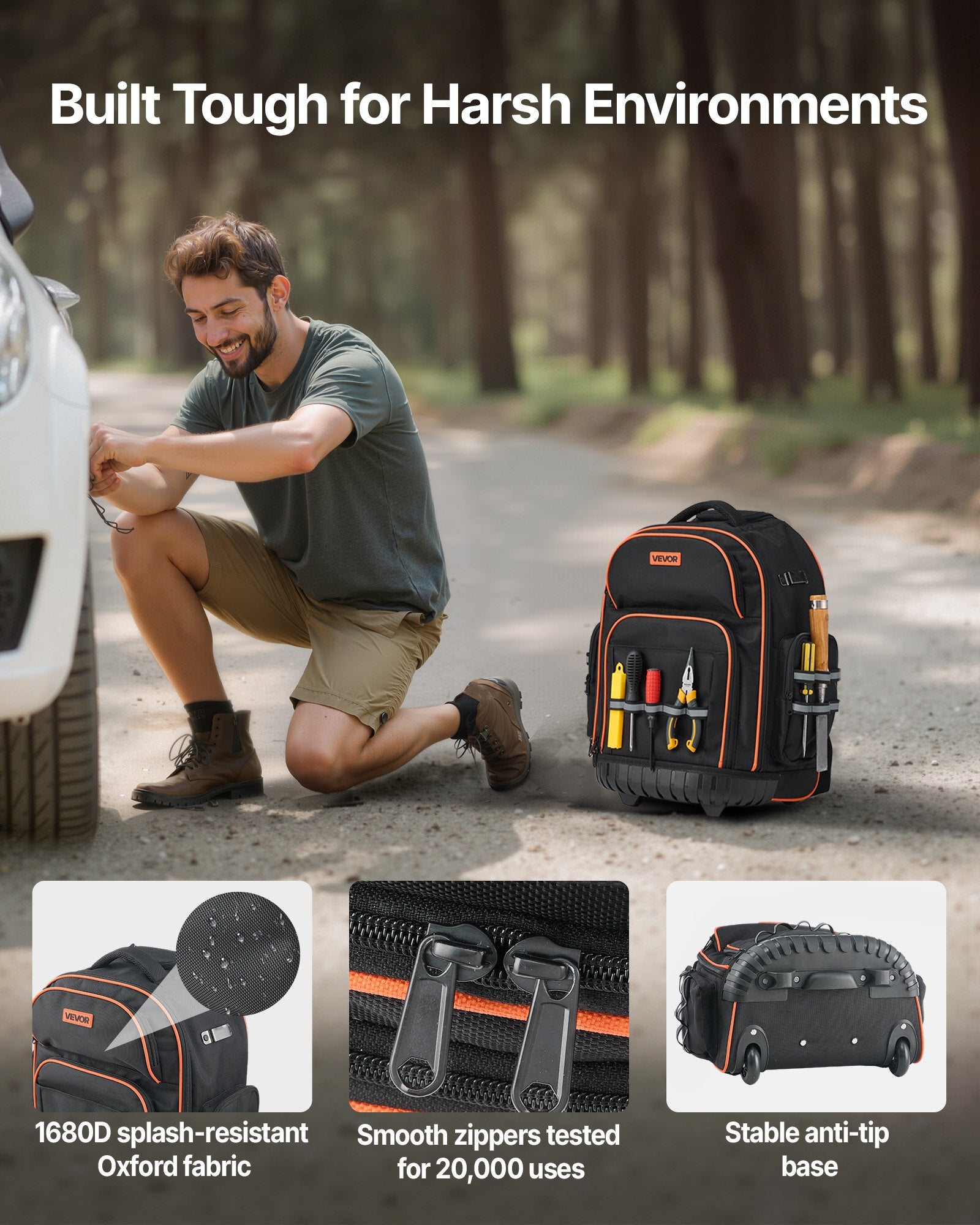 Mobility & Accessibility: VEVOR Rolling Tool Backpack, 110 lbs Load Capacity, 45 Pockets Heavy Duty Roller Tool Bag on Wheels, Adjustable Telescoping Handle & Stable Base, Toolbag Organizers for Construction, Mechanic