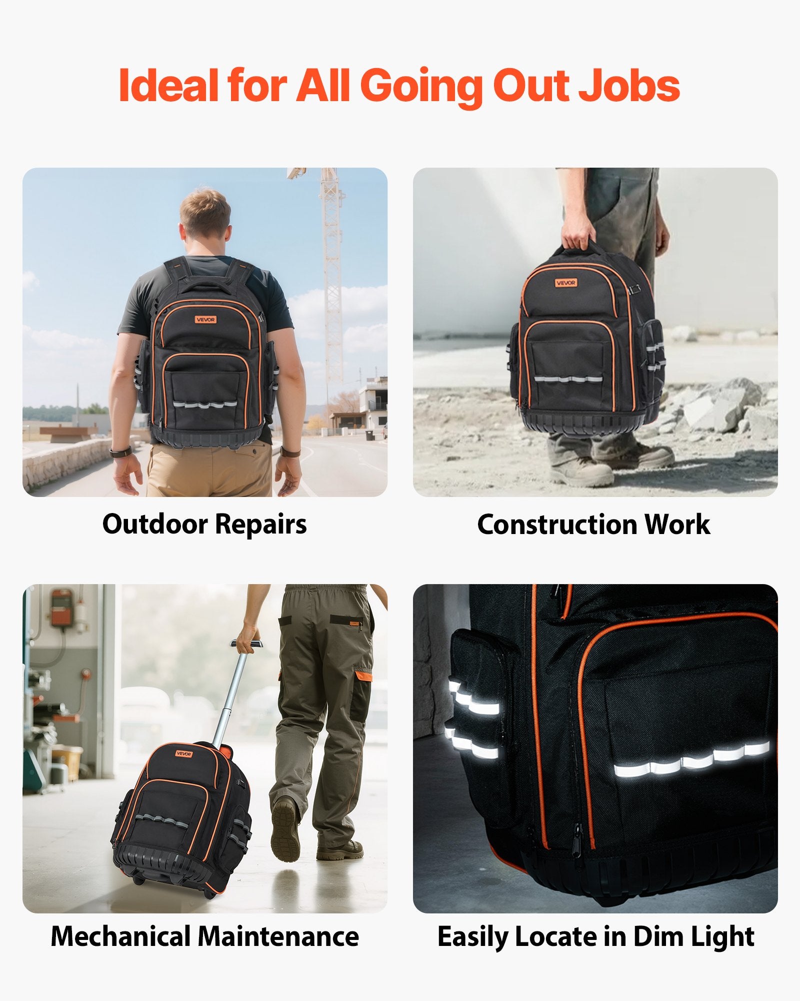 Mobility & Accessibility: VEVOR Rolling Tool Backpack, 110 lbs Load Capacity, 45 Pockets Heavy Duty Roller Tool Bag on Wheels, Adjustable Telescoping Handle & Stable Base, Toolbag Organizers for Construction, Mechanic
