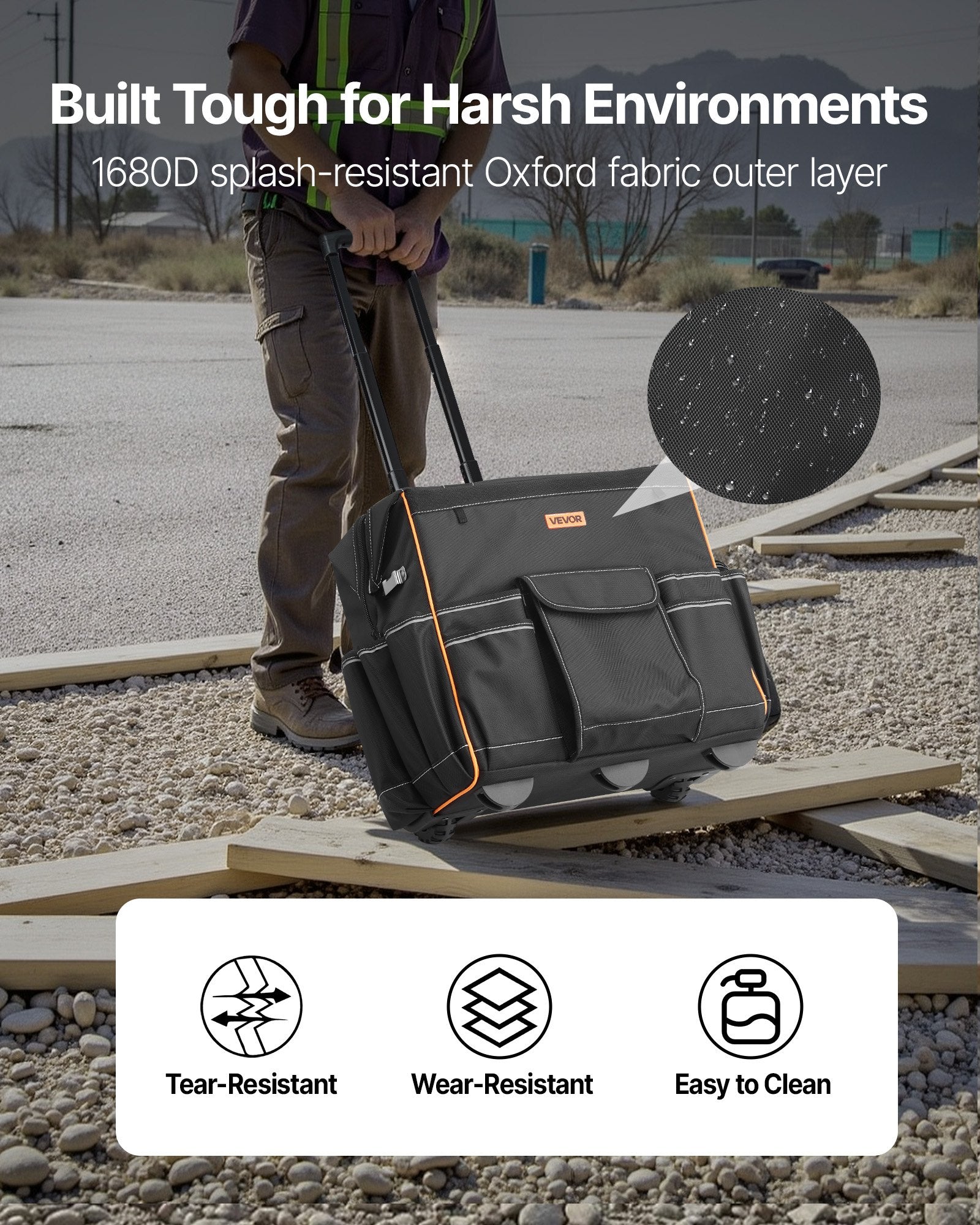 Mobility & Accessibility: VEVOR Rolling Tool Bag, 110 lbs Load Capacity, 25 Pockets Heavy Duty Roller Tool Bag with Adjustable Telescoping Handle & Stable Base, Toolbag Organizers with Wheels for Electrician, Construction