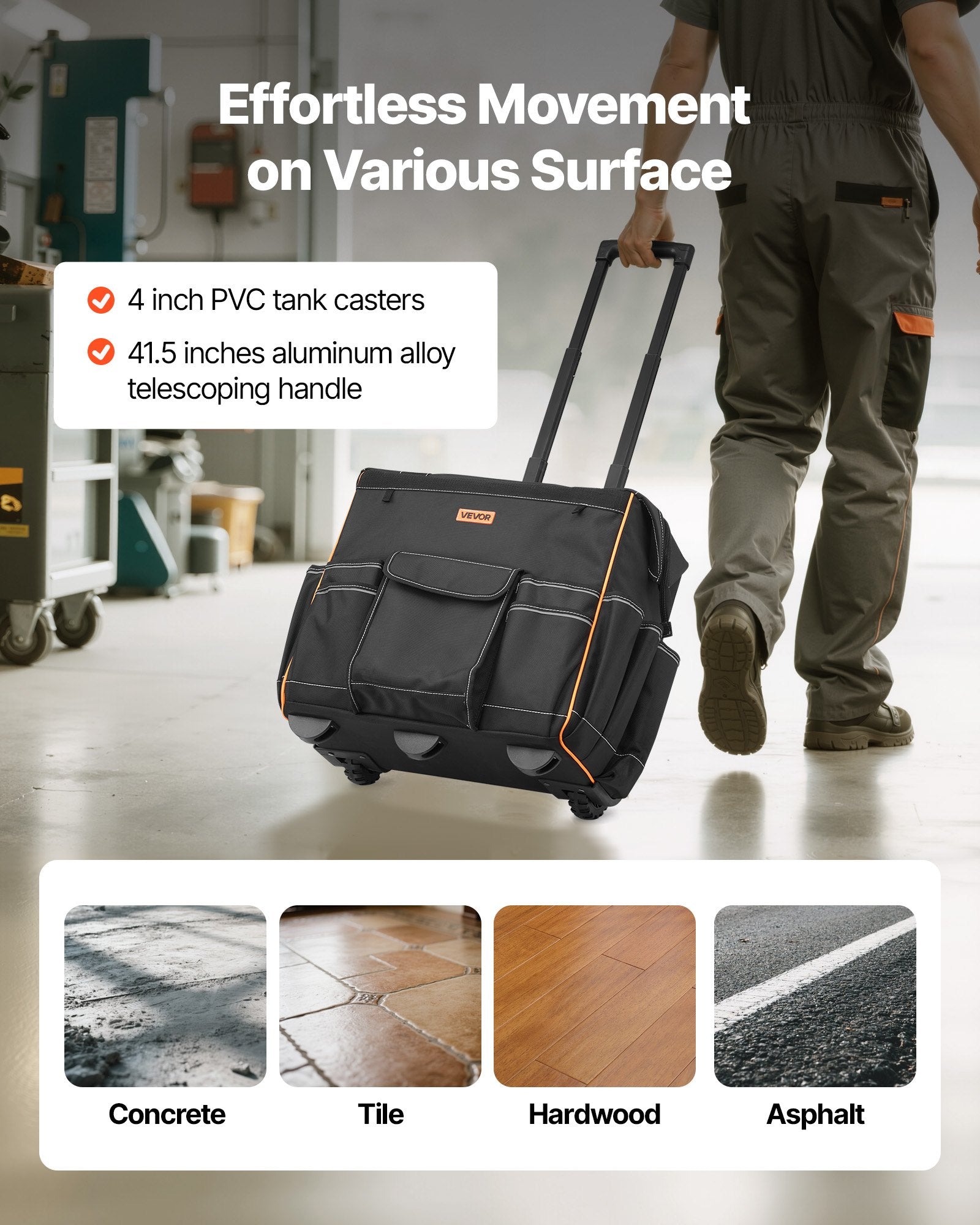 Mobility & Accessibility: VEVOR Rolling Tool Bag, 110 lbs Load Capacity, 25 Pockets Heavy Duty Roller Tool Bag with Adjustable Telescoping Handle & Stable Base, Toolbag Organizers with Wheels for Electrician, Construction