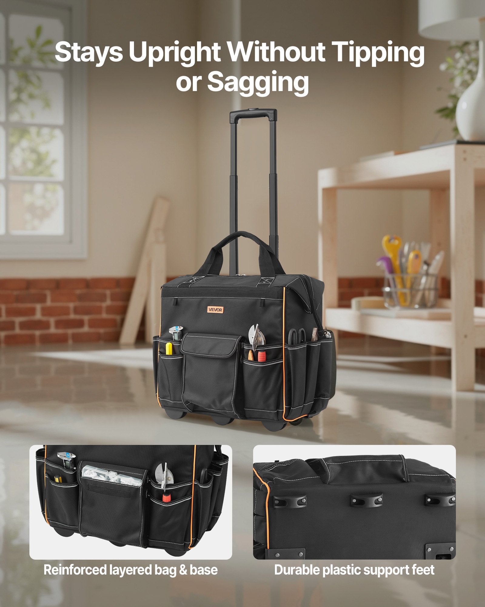 Mobility & Accessibility: VEVOR Rolling Tool Bag, 110 lbs Load Capacity, 25 Pockets Heavy Duty Roller Tool Bag with Adjustable Telescoping Handle & Stable Base, Toolbag Organizers with Wheels for Electrician, Construction