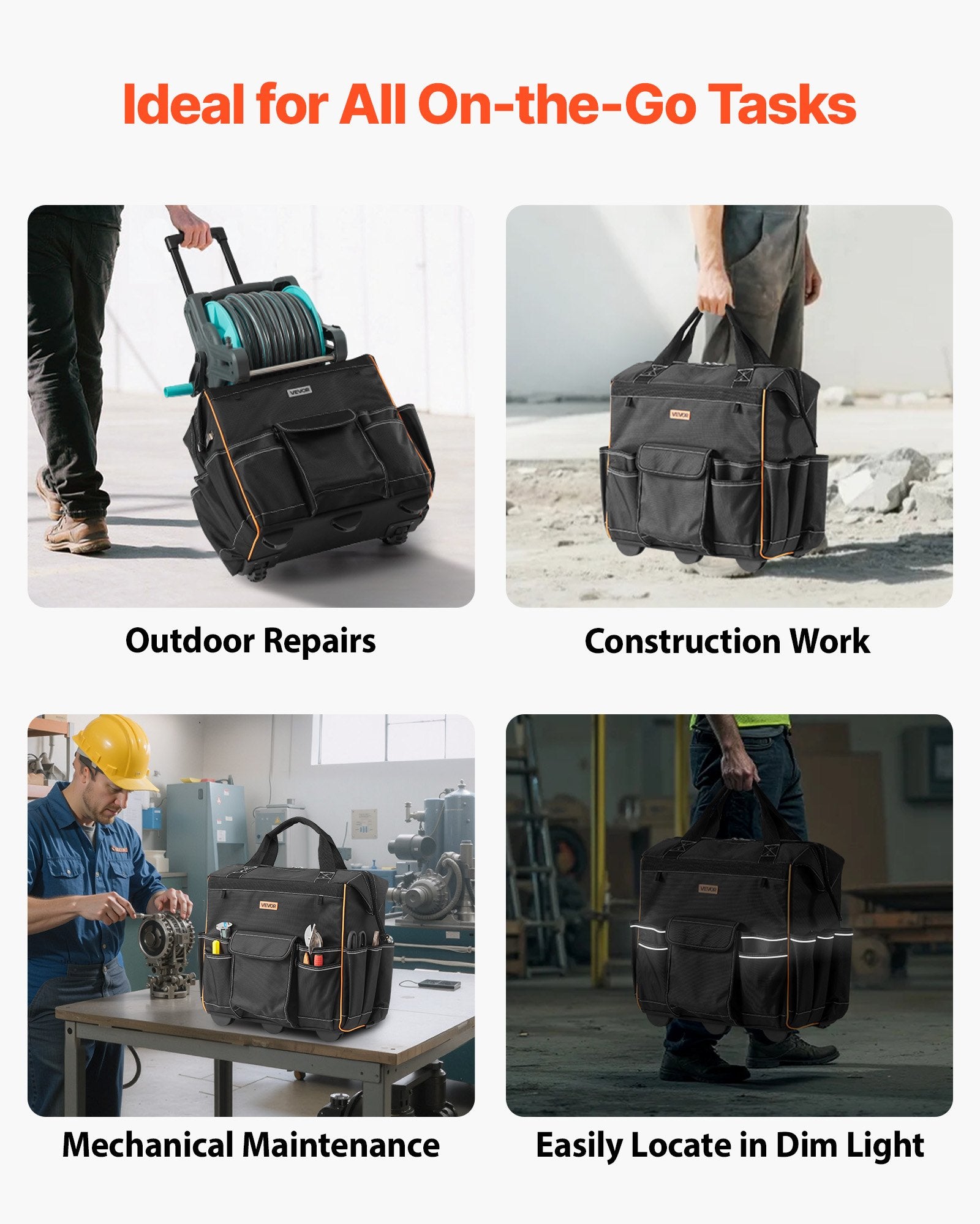 Mobility & Accessibility: VEVOR Rolling Tool Bag, 110 lbs Load Capacity, 25 Pockets Heavy Duty Roller Tool Bag with Adjustable Telescoping Handle & Stable Base, Toolbag Organizers with Wheels for Electrician, Construction