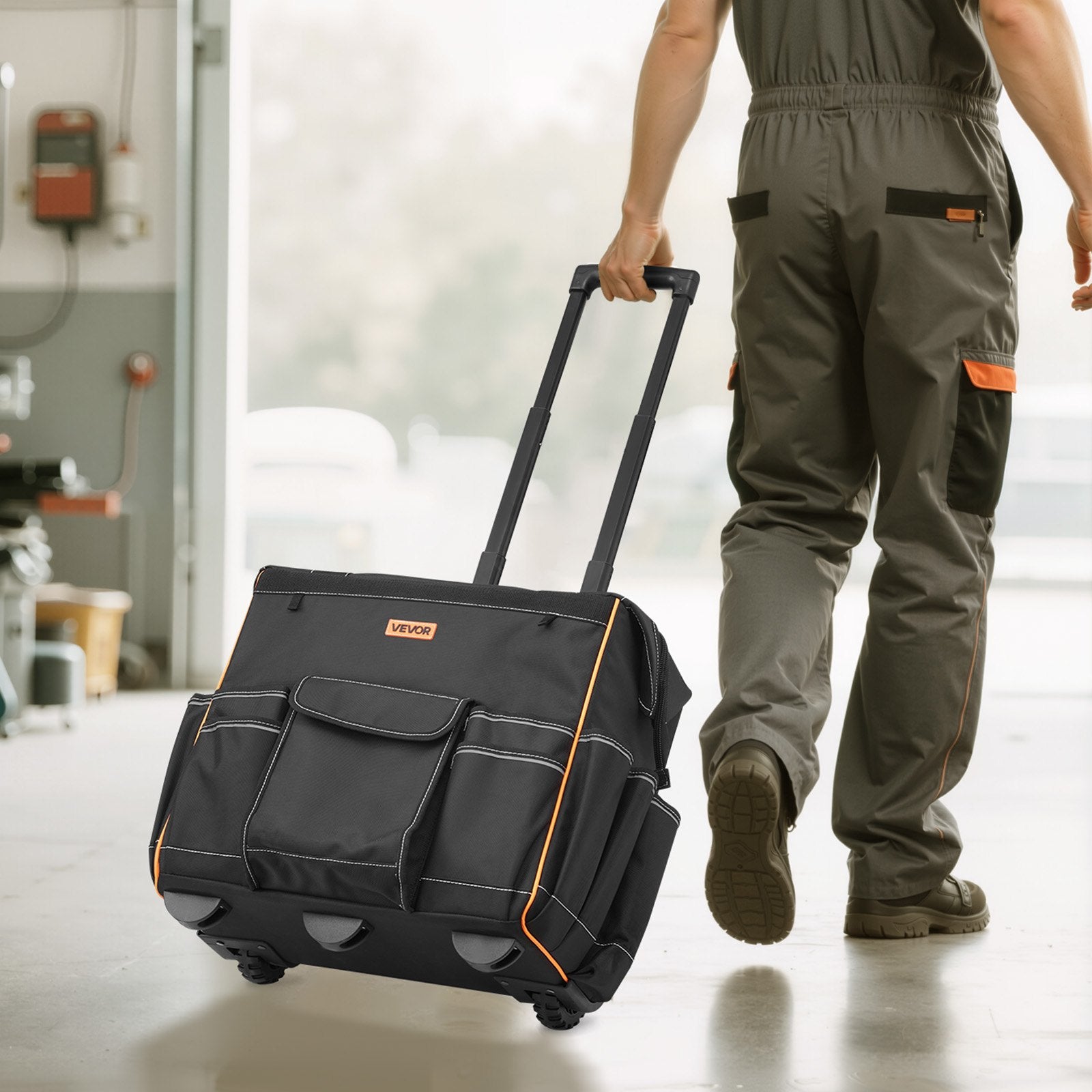 Mobility & Accessibility: VEVOR Rolling Tool Bag, 110 lbs Load Capacity, 25 Pockets Heavy Duty Roller Tool Bag with Adjustable Telescoping Handle & Stable Base, Toolbag Organizers with Wheels for Electrician, Construction
