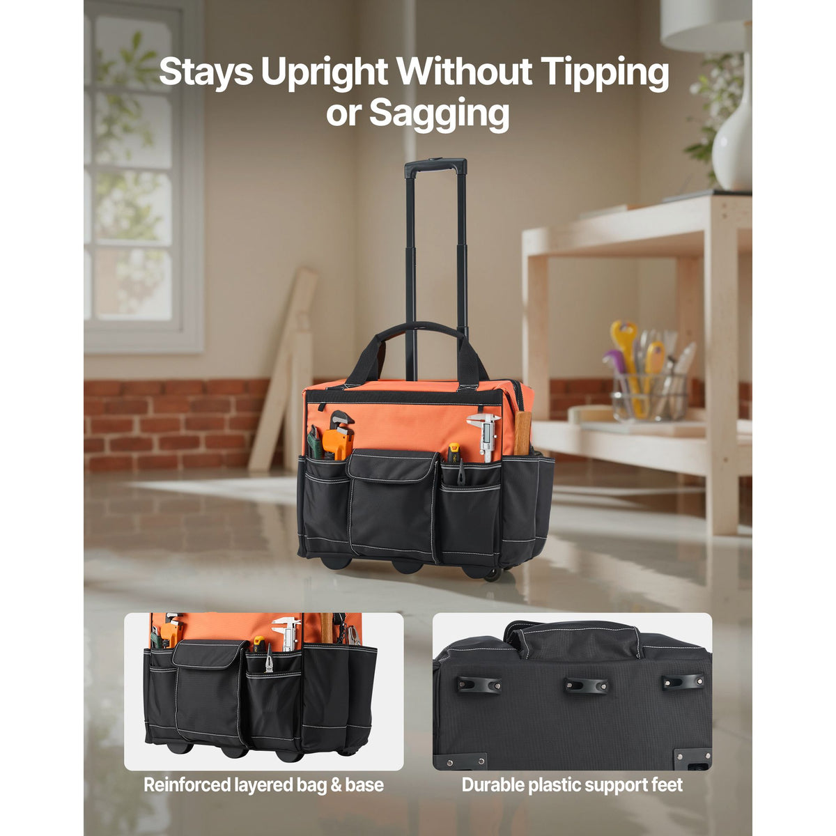 Rolling Tool Bag, 110 lbs Load Capacity, 27 Pockets Heavy Duty Roller Tool Bag on Wheels, Adjustable Telescoping Handle & Stable Base, Toolbag Organizers with Wheels for Construction, Mechanic