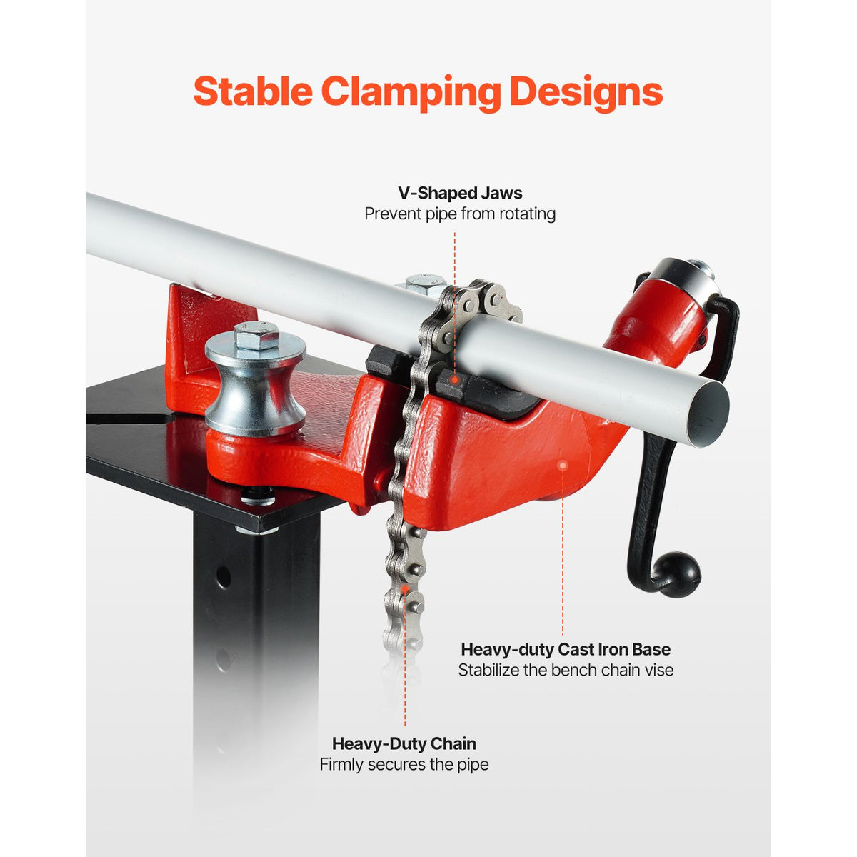 Heavy-Duty Pipe Chain Vise, 1/8" - 5" Pipe Capacity, 26" Rugged Chain & Cast Iron Base, Hitch Mount Vise Plate Holder With Adjustable Height - Fits 2 inch x 2 inch Receiver
