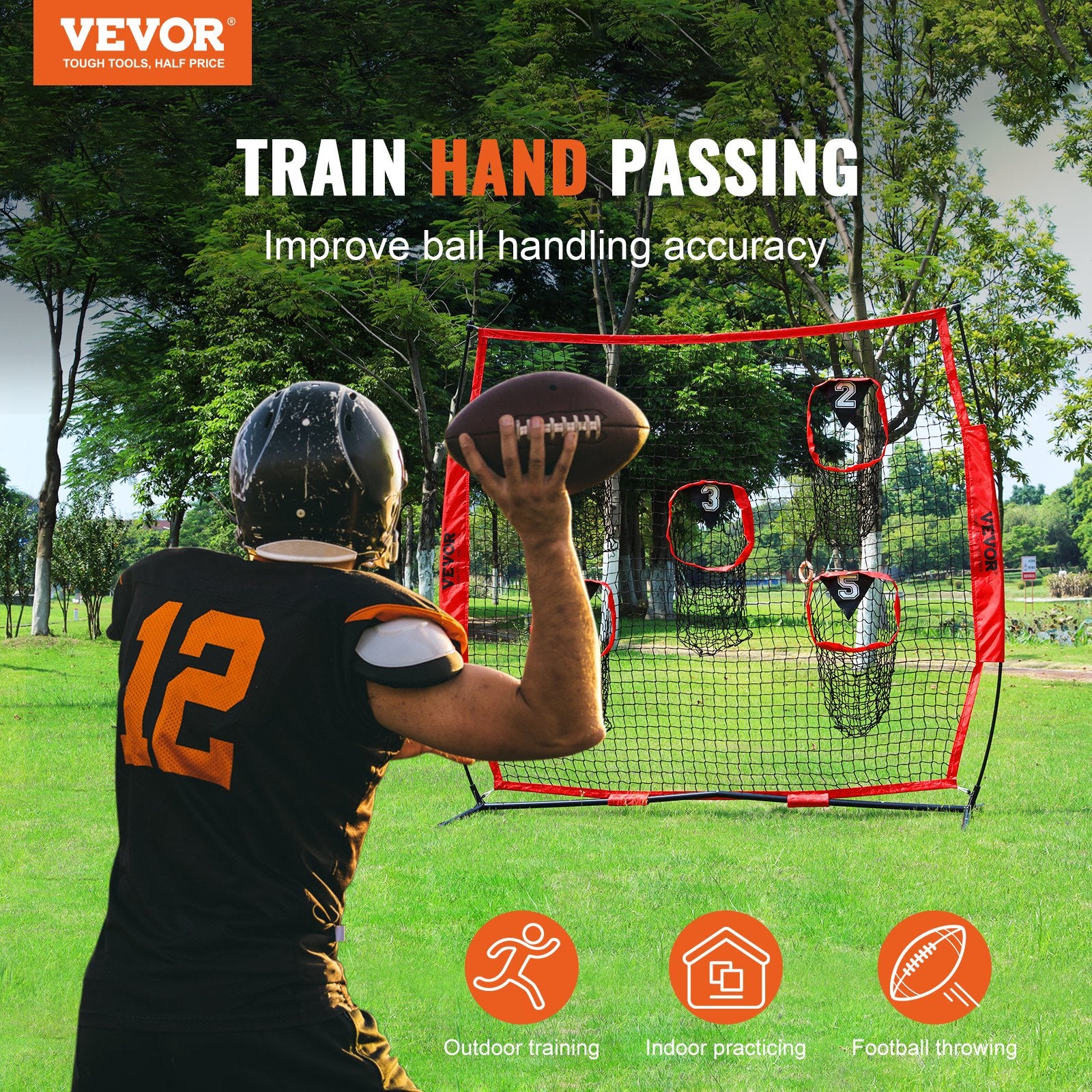 Basketball & Basketball Accessories: VEVOR 6 x 6 ft Football Trainer Throwing Net, Training Throwing Target Practice Net with 5 Target Pockets, Knotless Net Includes Bow Frame and Portable Carry Case, Improve QB Throwing Accuracy, Red