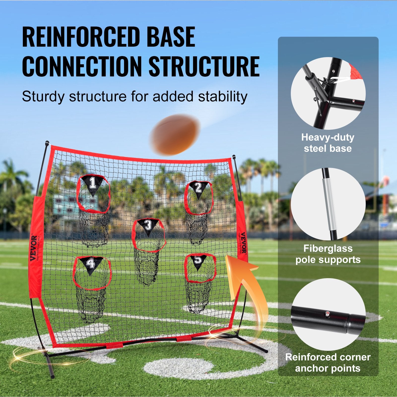 Basketball & Basketball Accessories: VEVOR 6 x 6 ft Football Trainer Throwing Net, Training Throwing Target Practice Net with 5 Target Pockets, Knotless Net Includes Bow Frame and Portable Carry Case, Improve QB Throwing Accuracy, Red