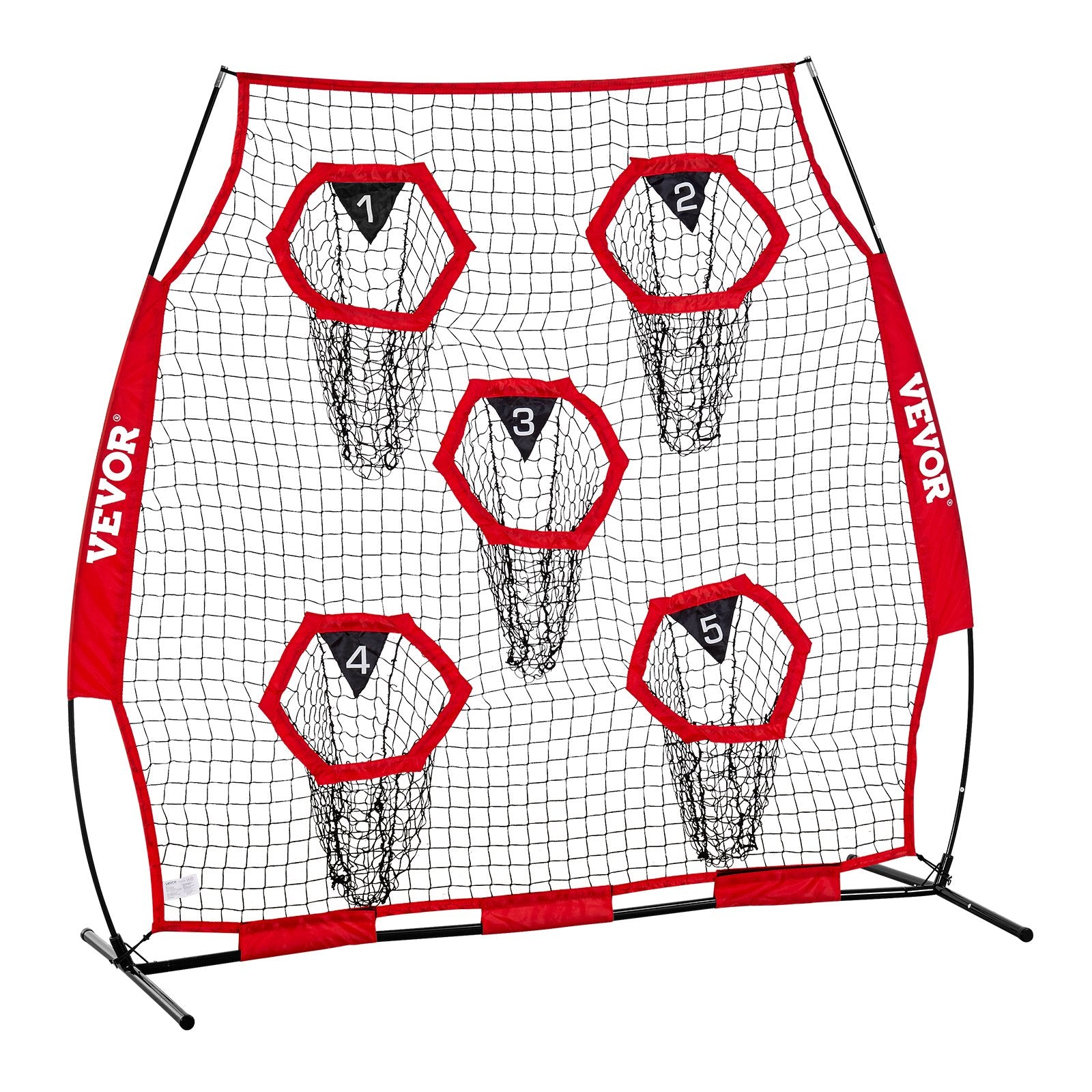 1828.8x1828.8mm Football Trainer Throwing Net, Training Throwing Target Practice Net with 5 Target Pockets, Knotless Net Includes Straps and Portable Carry Case, Improve QB Throwing Accuracy,Red
