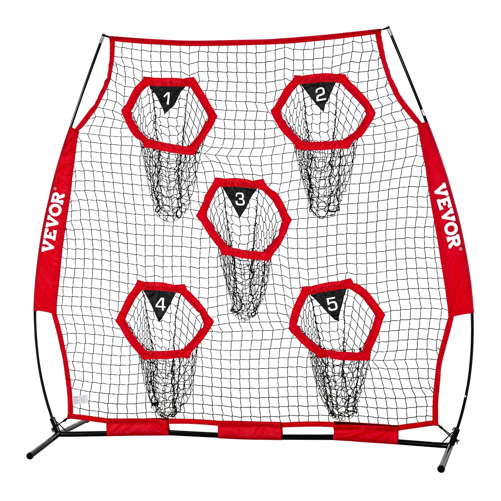 1828.8x1828.8mm Football Trainer Throwing Net, Training Throwing Target Practice Net with 5 Target Pockets, Knotless Net Includes Straps and Portable Carry Case, Improve QB Throwing Accuracy,Red