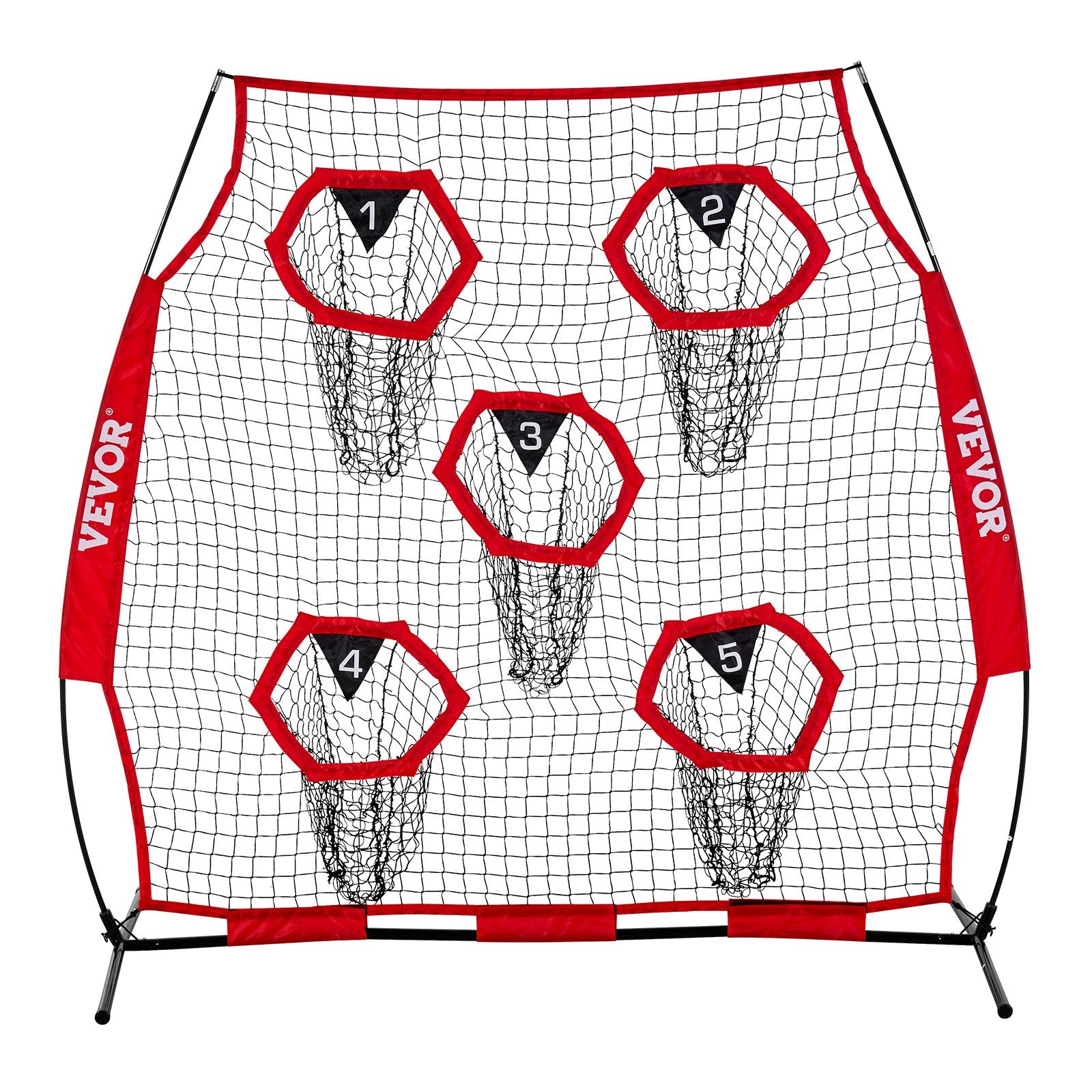 1828.8x1828.8mm Football Trainer Throwing Net, Training Throwing Target Practice Net with 5 Target Pockets, Knotless Net Includes Straps and Portable Carry Case, Improve QB Throwing Accuracy,Red
