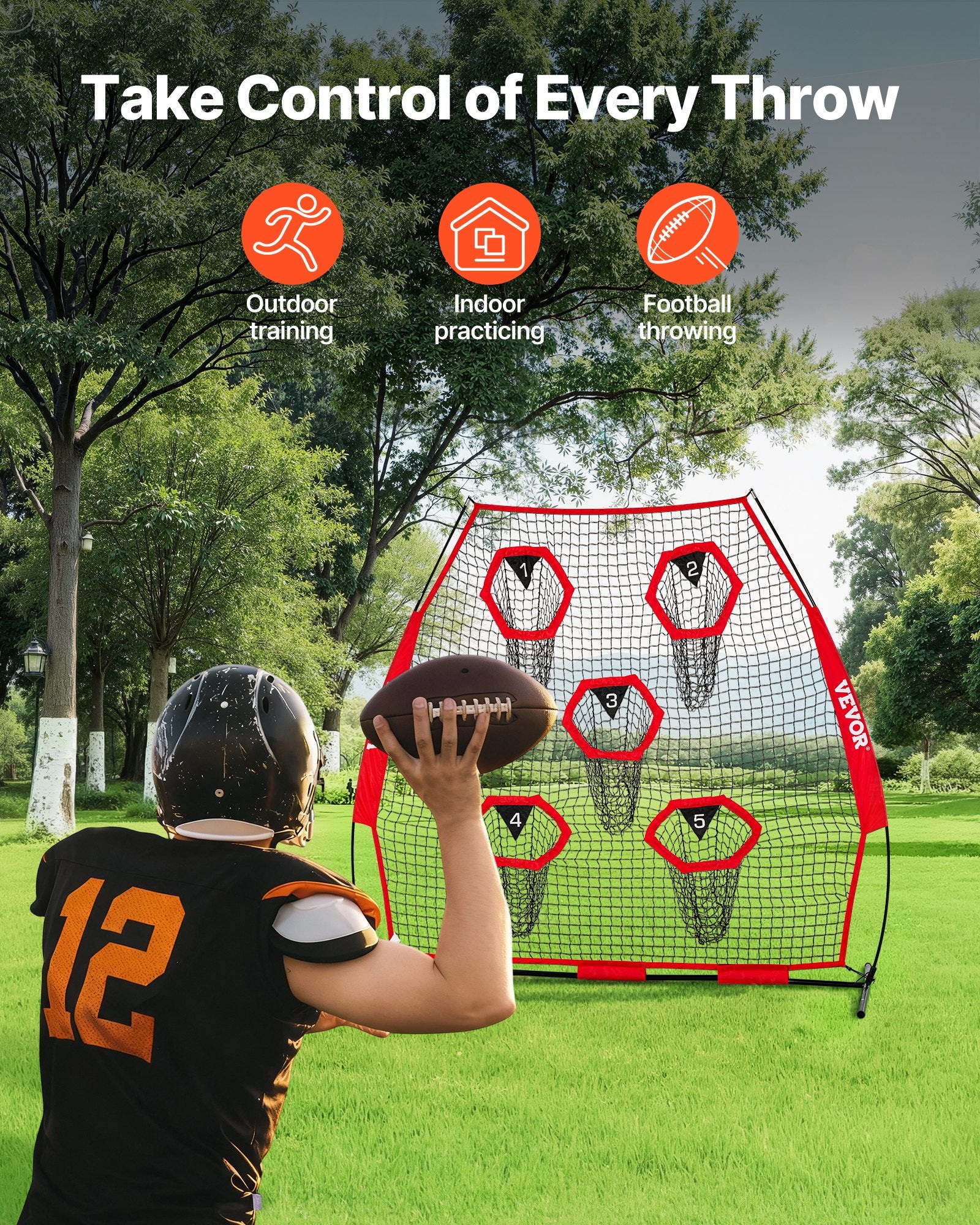 Farm Equipment: VEVOR 2133.6 x 2133.6mm Football Trainer Throwing Net, Training Throwing Target Practice Net with 5 Target Pockets, Knotless Net Includes Straps and Portable Carry Case, Improve QB Throwing Accuracy