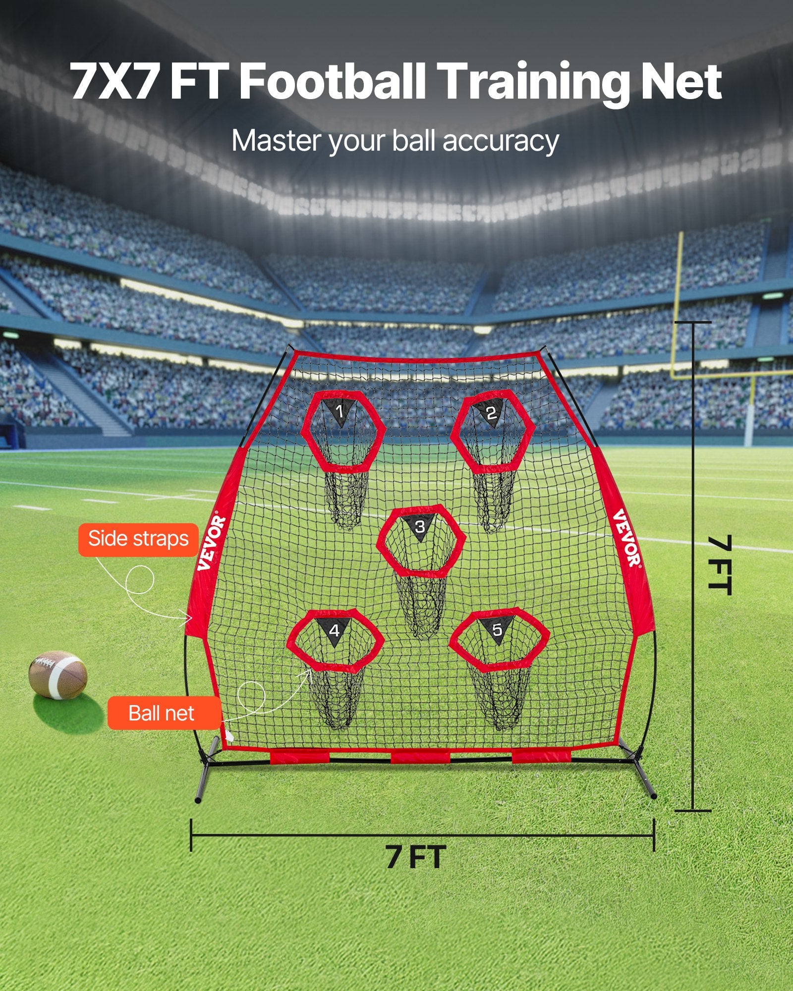 Farm Equipment: VEVOR 2133.6 x 2133.6mm Football Trainer Throwing Net, Training Throwing Target Practice Net with 5 Target Pockets, Knotless Net Includes Straps and Portable Carry Case, Improve QB Throwing Accuracy