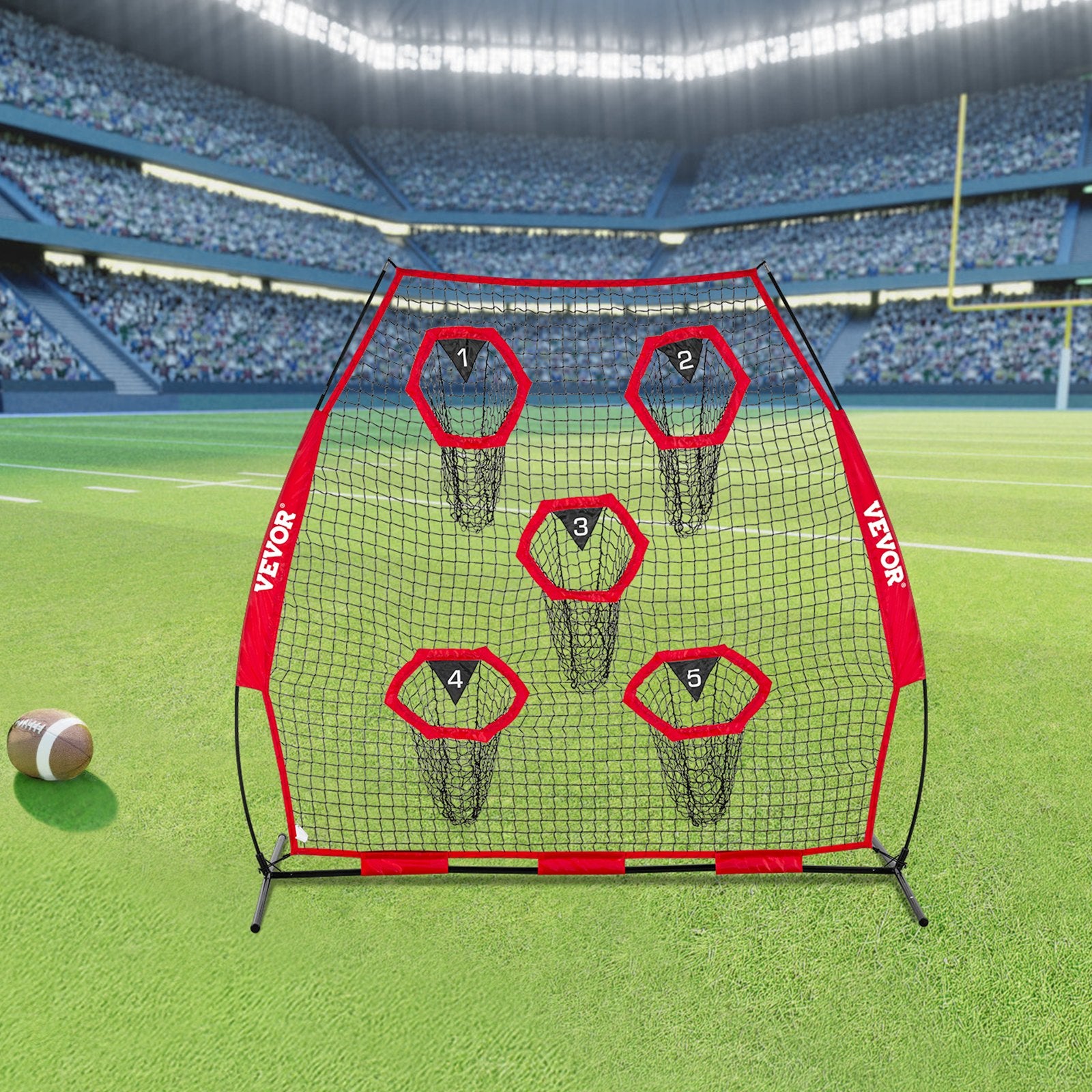 Farm Equipment: VEVOR 2133.6 x 2133.6mm Football Trainer Throwing Net, Training Throwing Target Practice Net with 5 Target Pockets, Knotless Net Includes Straps and Portable Carry Case, Improve QB Throwing Accuracy
