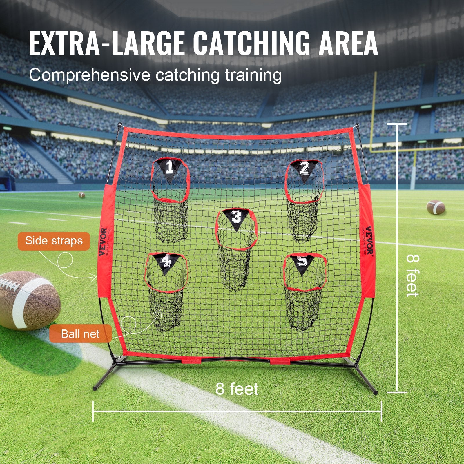 Basketball & Basketball Accessories: VEVOR 8 x 8 ft Football Trainer Throwing Net, Training Throwing Target Practice Net with 5 Target Pockets, Knotless Net Includes Bow Frame and Portable Carry Case, Improve QB Throwing Accuracy, Red
