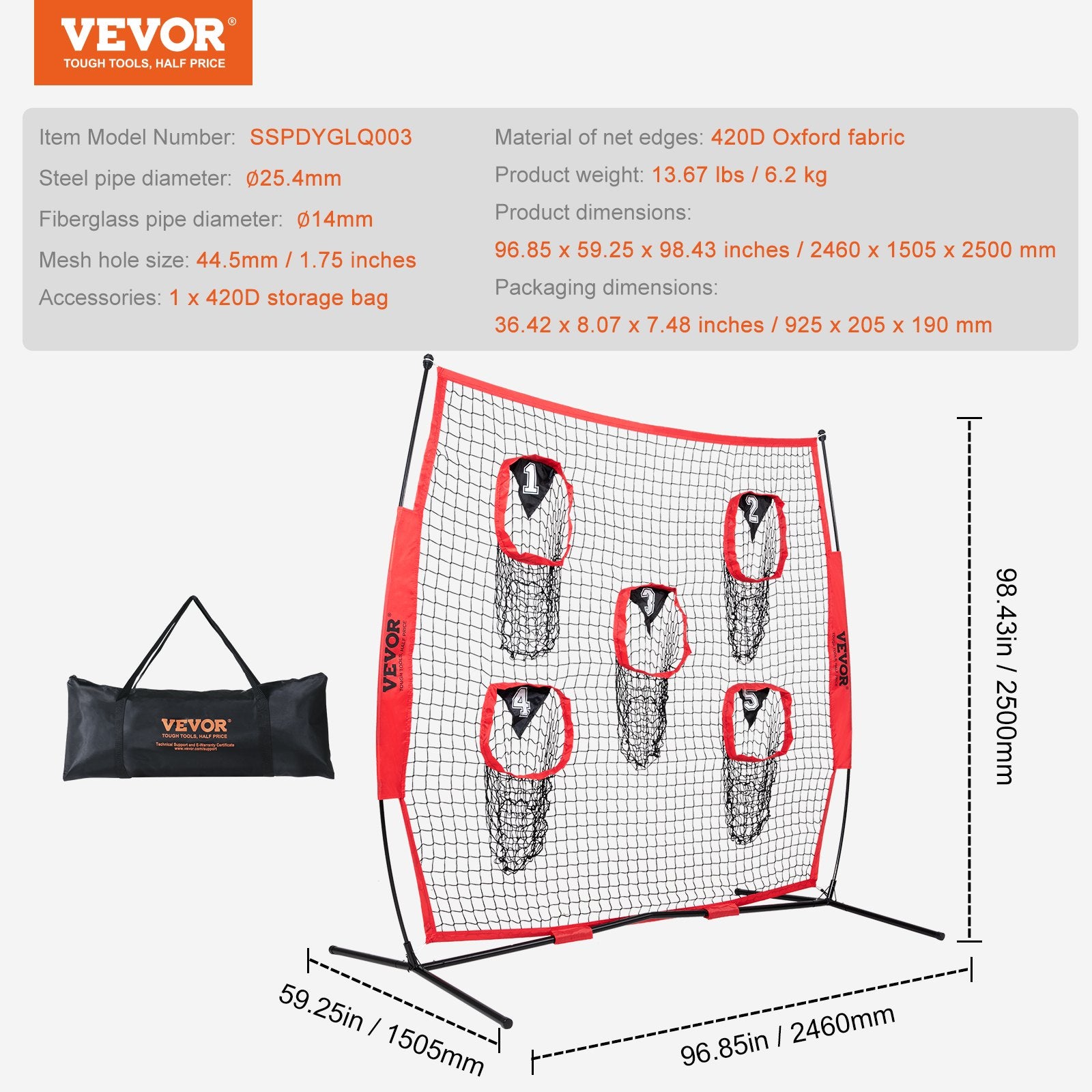 Basketball & Basketball Accessories: VEVOR 8 x 8 ft Football Trainer Throwing Net, Training Throwing Target Practice Net with 5 Target Pockets, Knotless Net Includes Bow Frame and Portable Carry Case, Improve QB Throwing Accuracy, Red