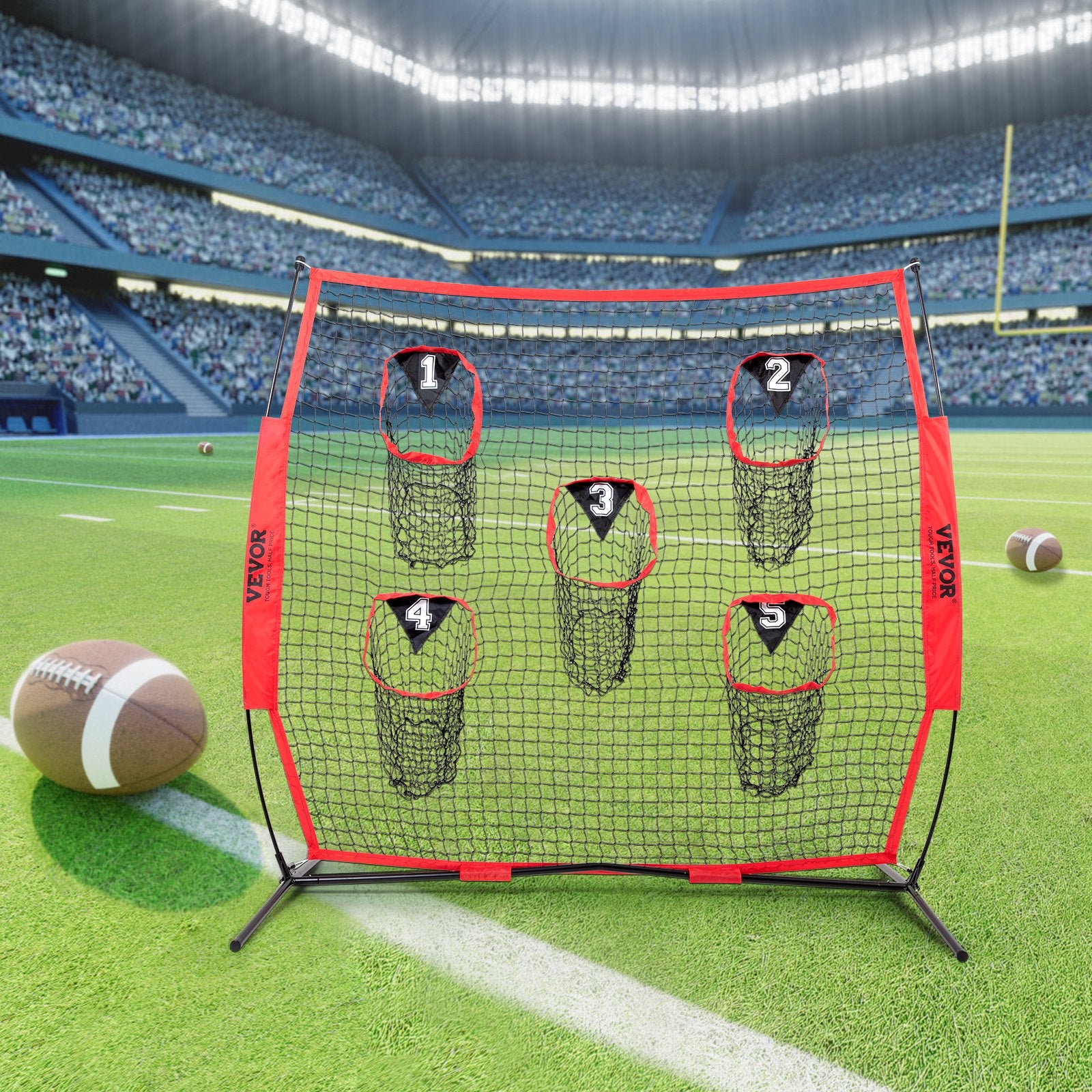 Basketball & Basketball Accessories: VEVOR 8 x 8 ft Football Trainer Throwing Net, Training Throwing Target Practice Net with 5 Target Pockets, Knotless Net Includes Bow Frame and Portable Carry Case, Improve QB Throwing Accuracy, Red