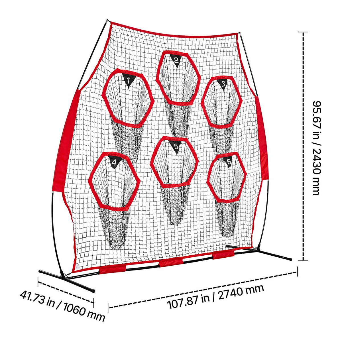 2438.4x2438.4mm Football Trainer Throwing Net, Training Throwing Target Practice Net with 6 Target Pockets, Knotless Net Includes Straps and Portable Carry Case, Improve QB Throwing Accuracy,Red