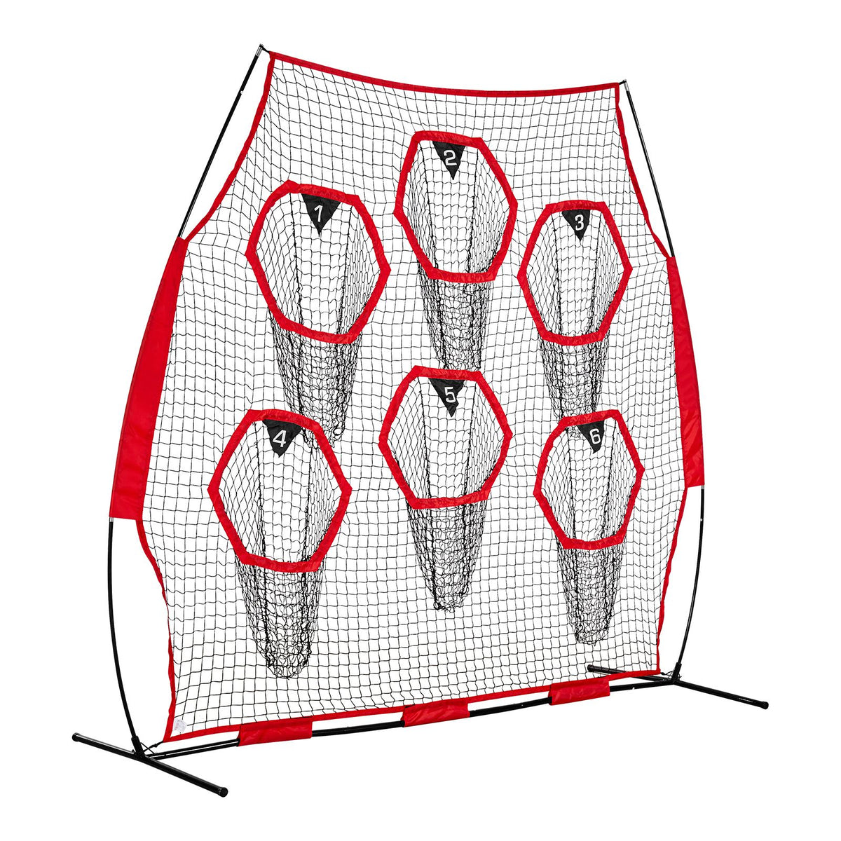 2438.4x2438.4mm Football Trainer Throwing Net, Training Throwing Target Practice Net with 6 Target Pockets, Knotless Net Includes Straps and Portable Carry Case, Improve QB Throwing Accuracy,Red