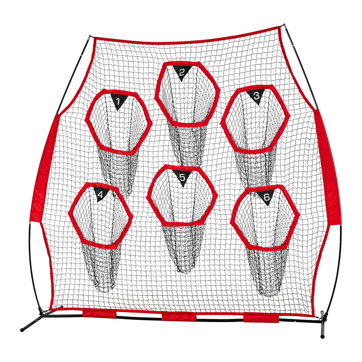 2438.4x2438.4mm Football Trainer Throwing Net, Training Throwing Target Practice Net with 6 Target Pockets, Knotless Net Includes Straps and Portable Carry Case, Improve QB Throwing Accuracy,Red